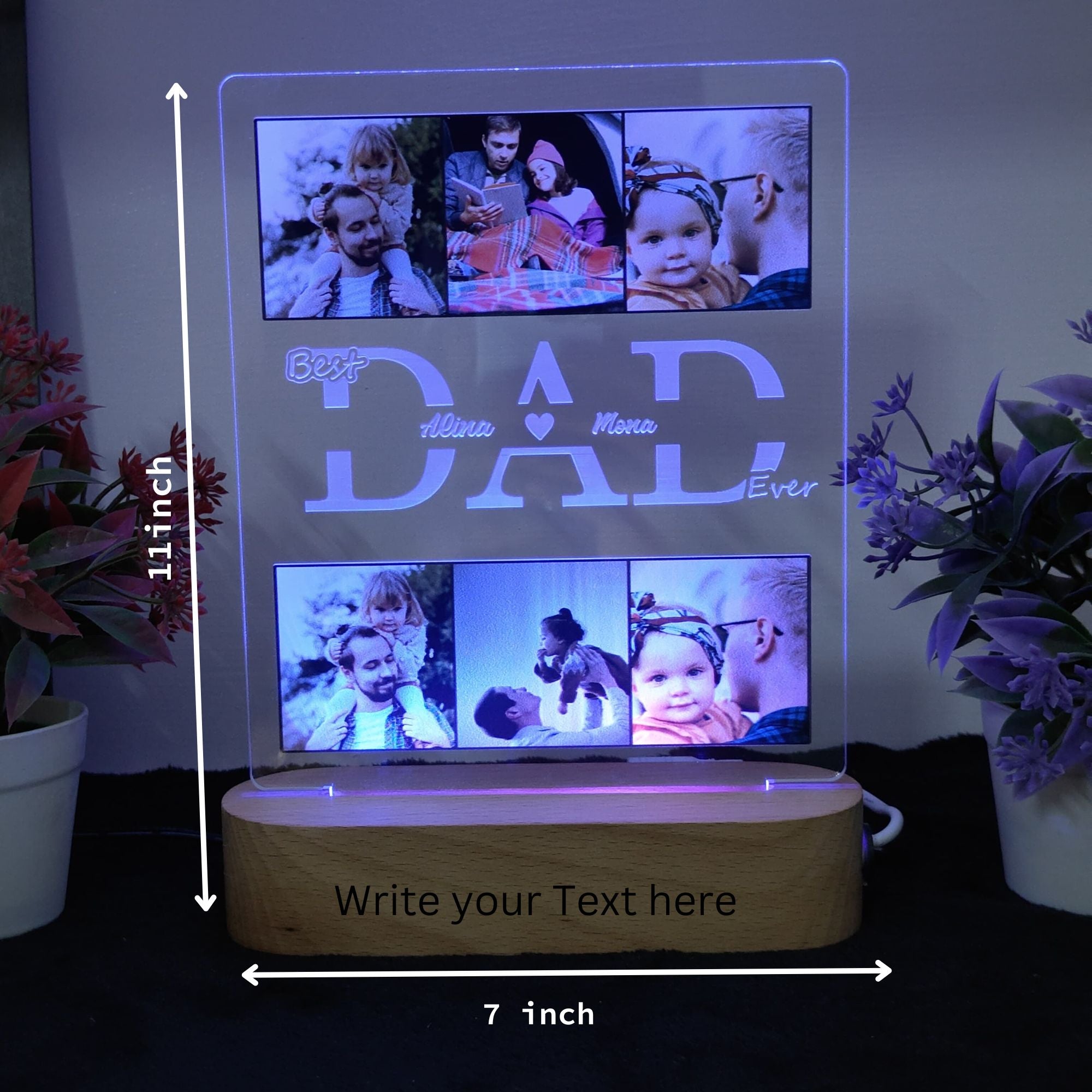 Shayona 3D Illusion personalized Lamp Gift for Dad from Daughter Son,Dad Birthday , Gift RGB Acrylic Night Light with Wood Base,Present for Thanksgiving,Christmas,Father's Day,Remote Control 16 Colors 4 Modes (Copy)