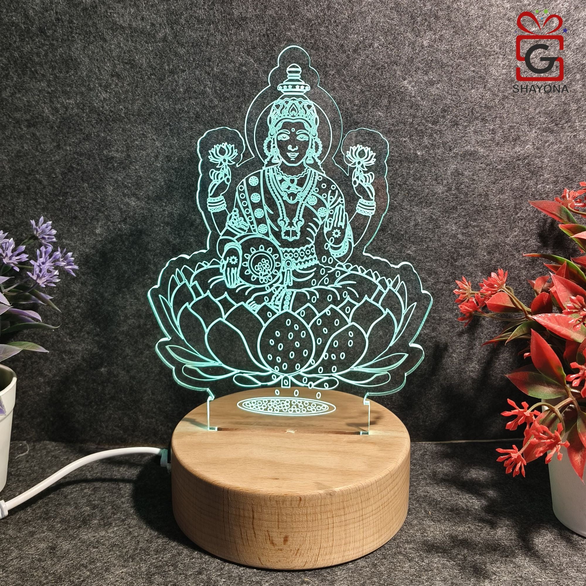 shayona 3D Goddess Laxmi Acrylic Night lamp-Multi Color