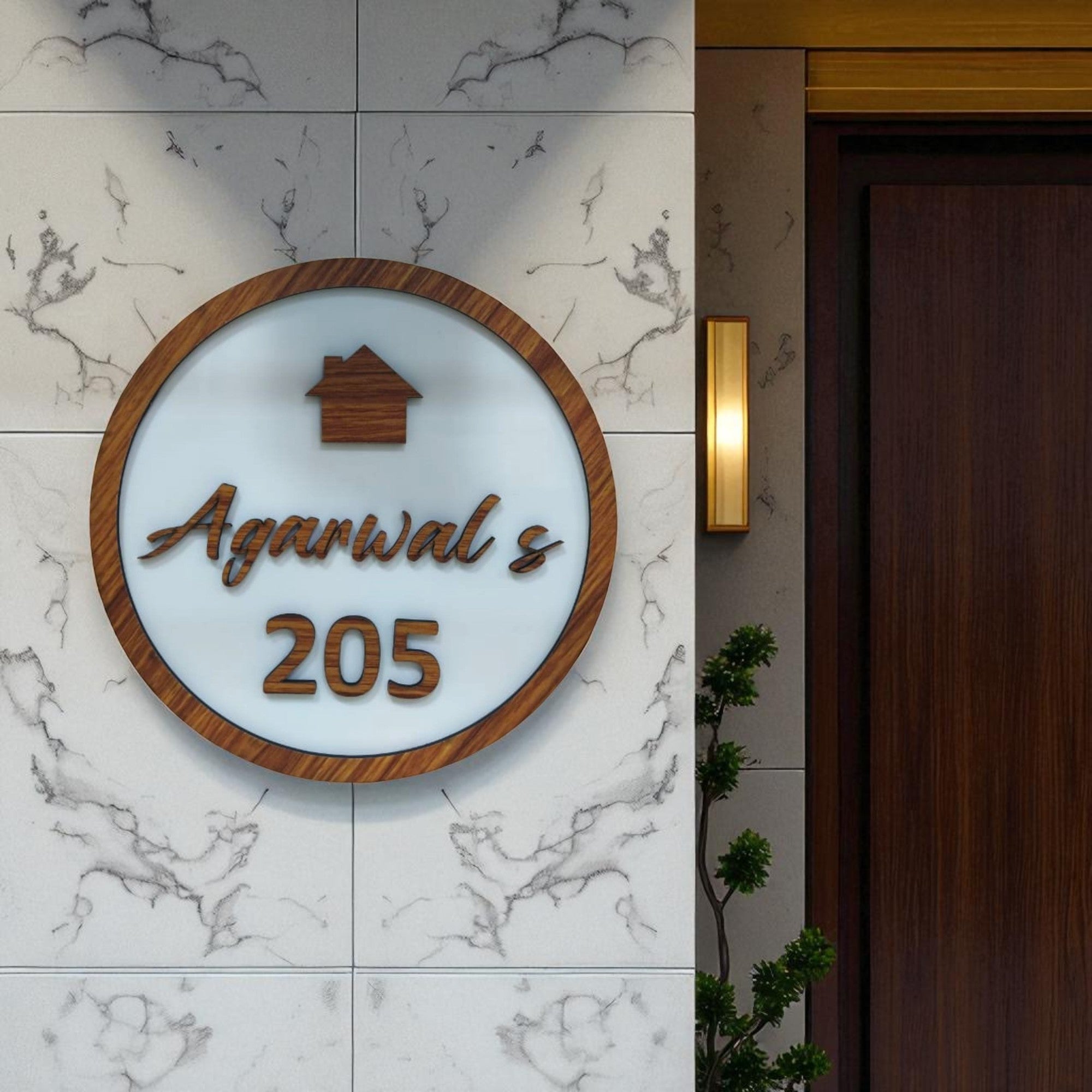 shayona gift shop Personalized Round Wooden Nameplate – Custom Home Door Sign with House Number & Family Name