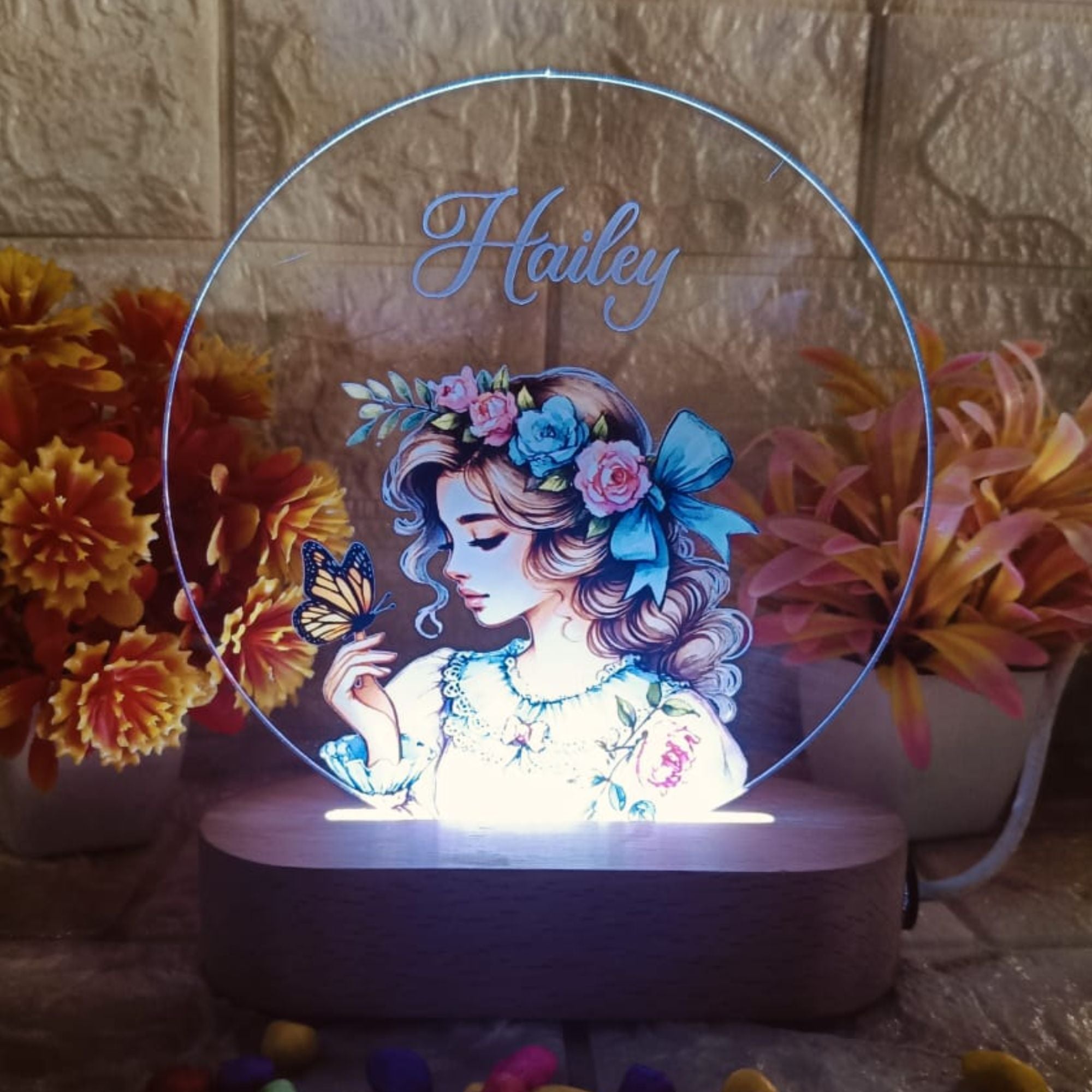 Shayona Personalized LED Acrylic Night Lamp with Name | Customized 3D Illusion Light for Bedroom Décor | Gift for Girls, Birthday, Anniversary - Hailey Design