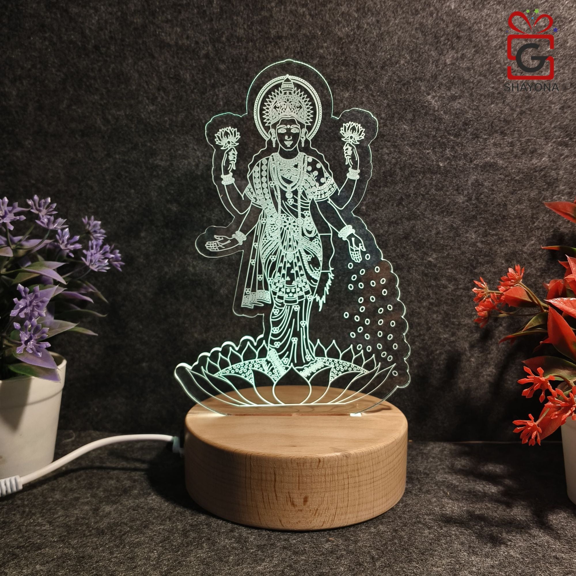 Shayona Load Laxmi 3D Illusion LED Acrylic Table Top Night Lamp- Multi Color