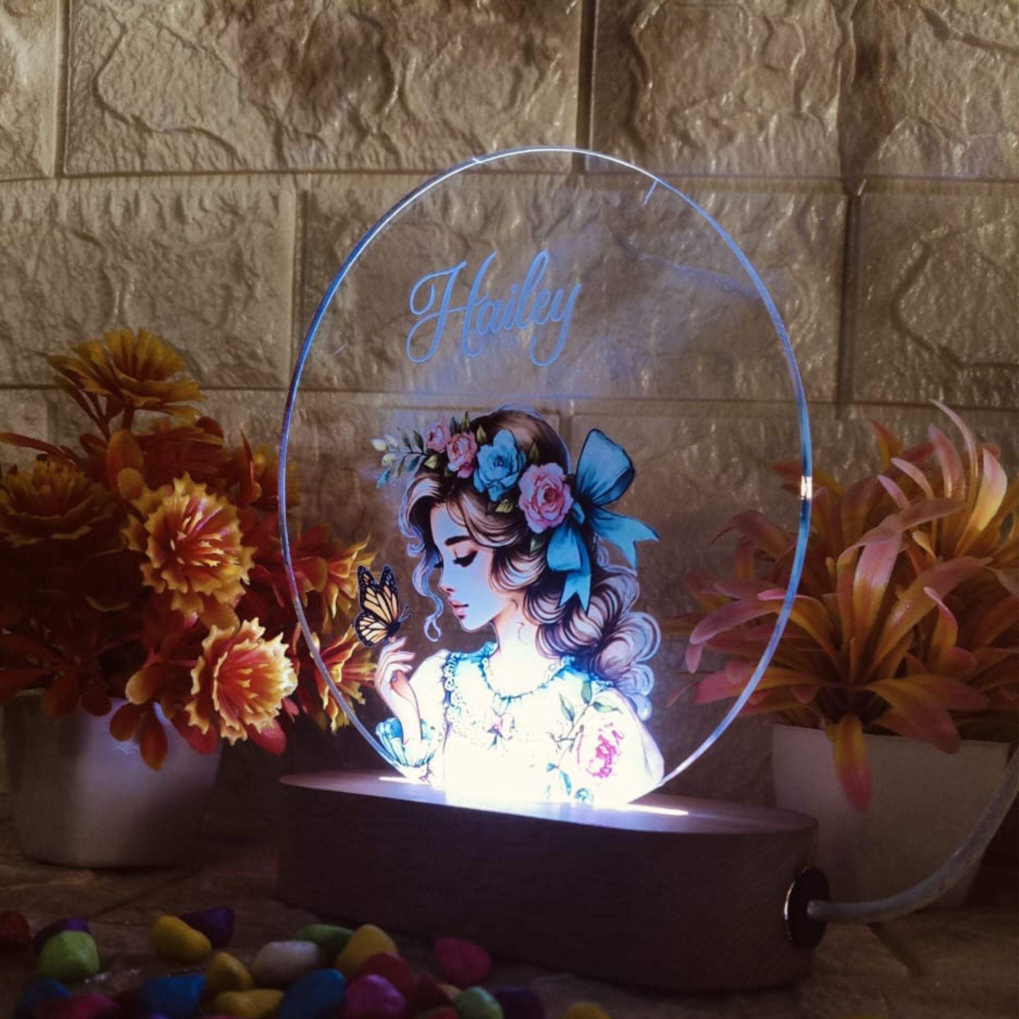 Shayona Personalized LED Acrylic Night Lamp with Name | Customized 3D Illusion Light for Bedroom Décor | Gift for Girls, Birthday, Anniversary - Hailey Design