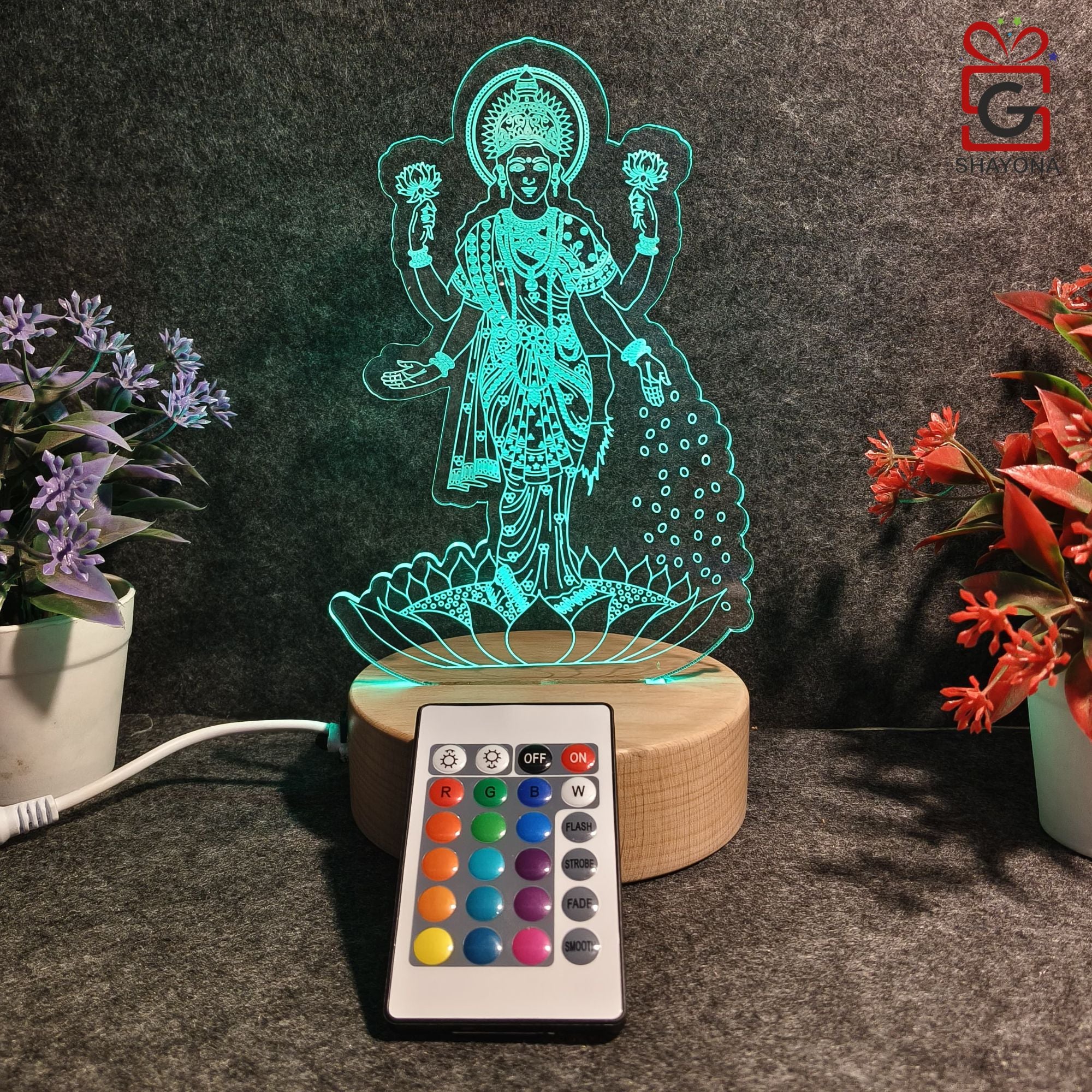 Shayona Load Laxmi 3D Illusion LED Acrylic Table Top Night Lamp- Multi Color