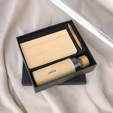 Shayona Premium Eco-Friendly Gift Set – Wooden Notebook, Wrapped Glass Water Bottle & Wooden Pen in Elegant Black Gift Box
