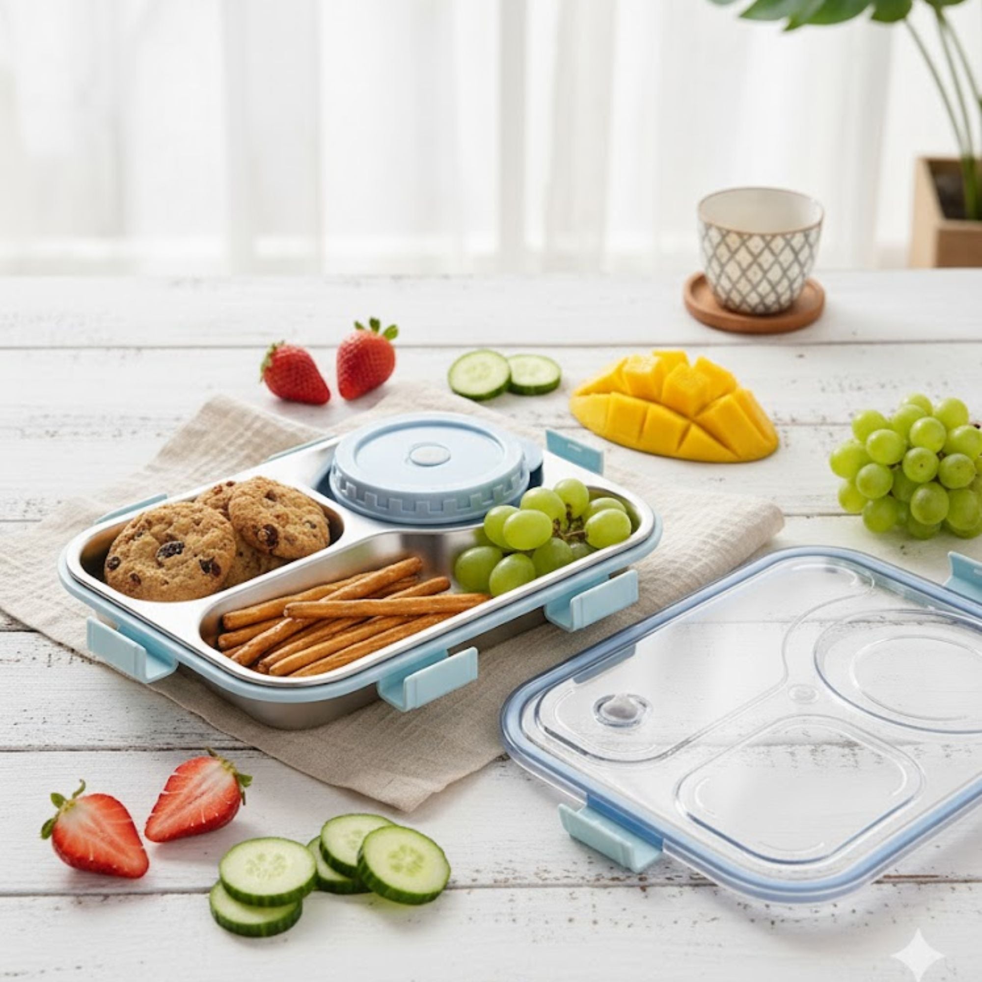 Shayona Customized Name Engraved Premium 3-Compartment Stainless Steel Lunch Box | Leak-Proof Lid, Clip Lock | Ideal for Office, School & Travel