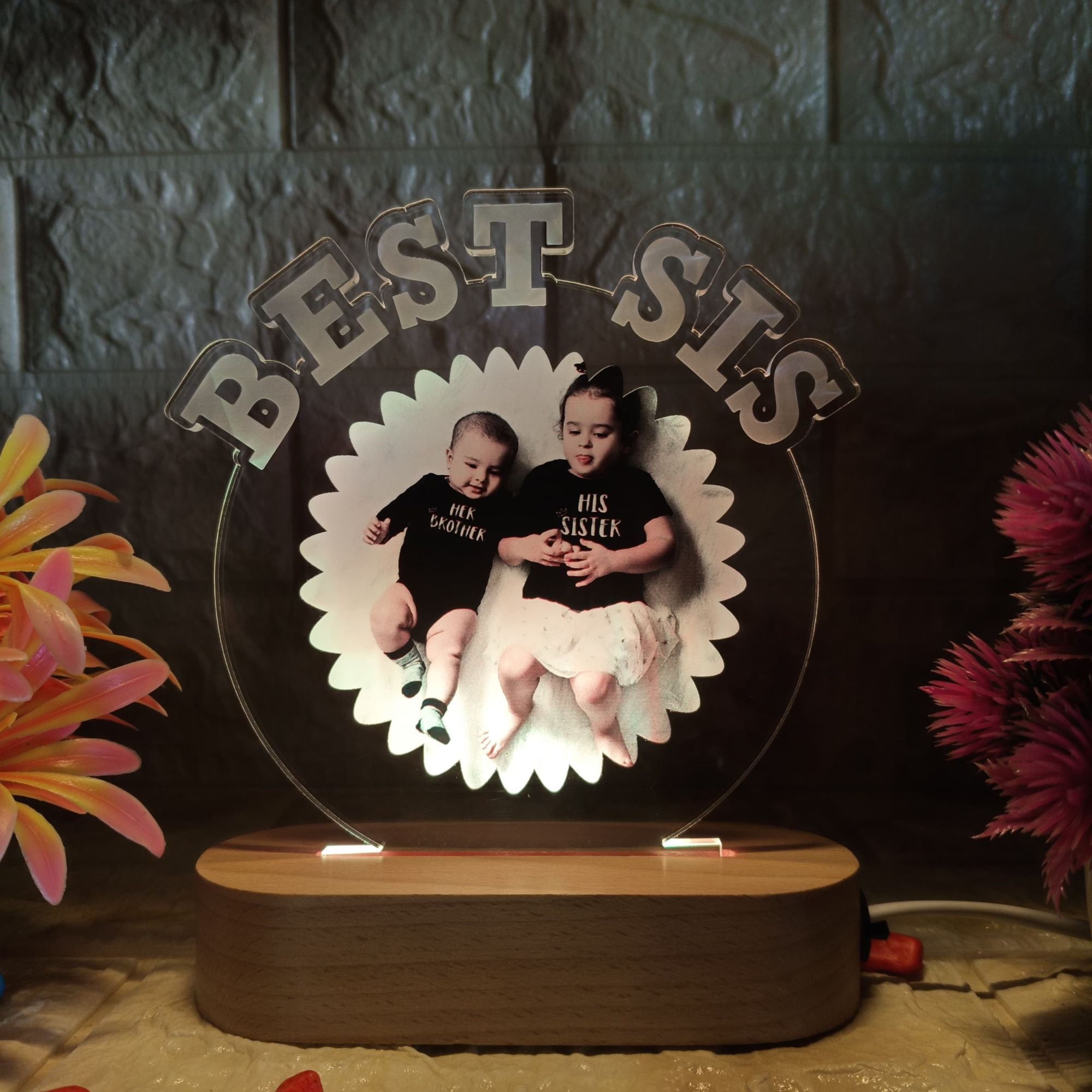 Shayona Best Sis Custom LED Acrylic Lamp | Personalized Photo Frame Gift | Brother Sister Rakshabandhan Special