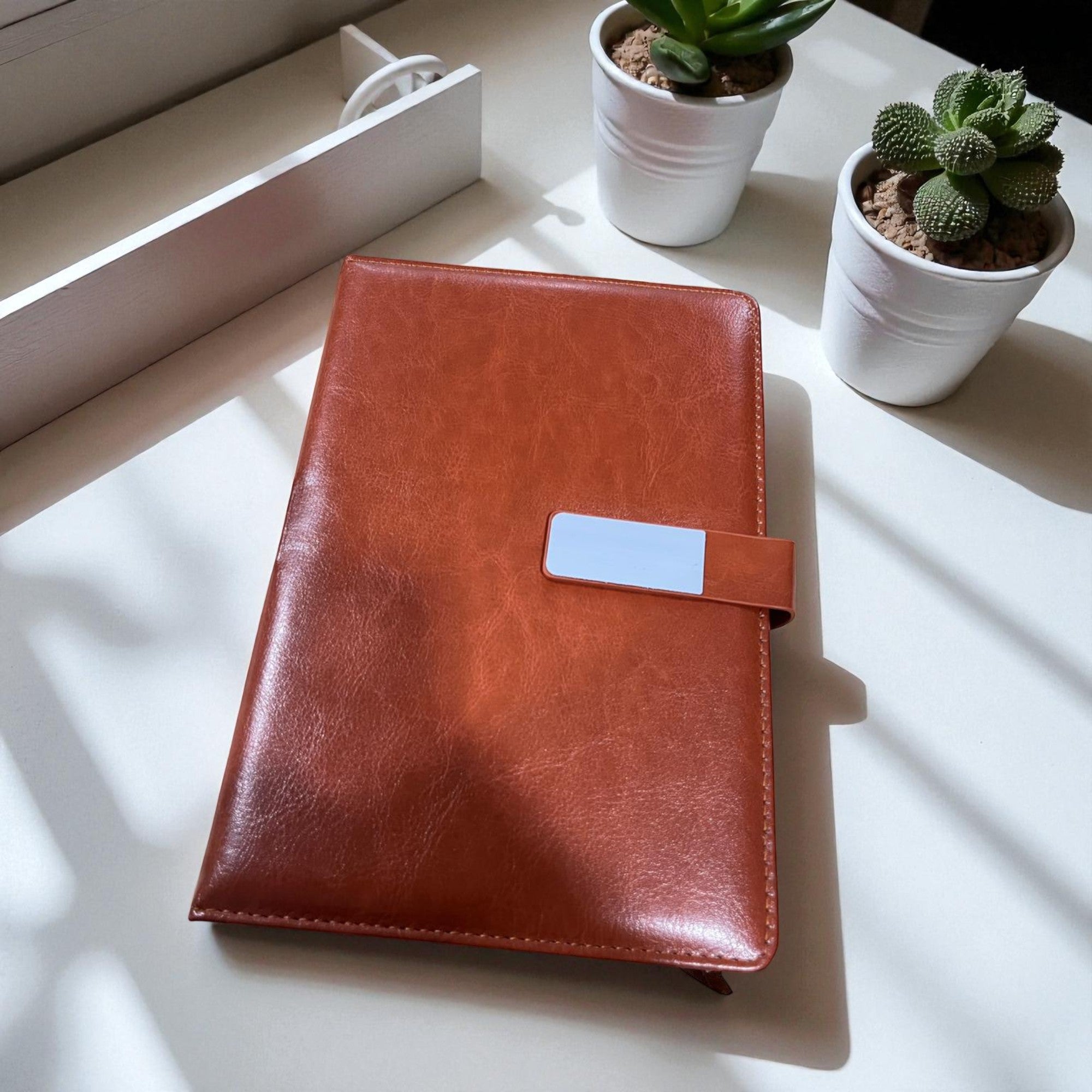 Shayona Brown Leatherette Executive Notebook/Planner with Metal Accent Closure Diary for Office, Journaling & Corporate Gifting