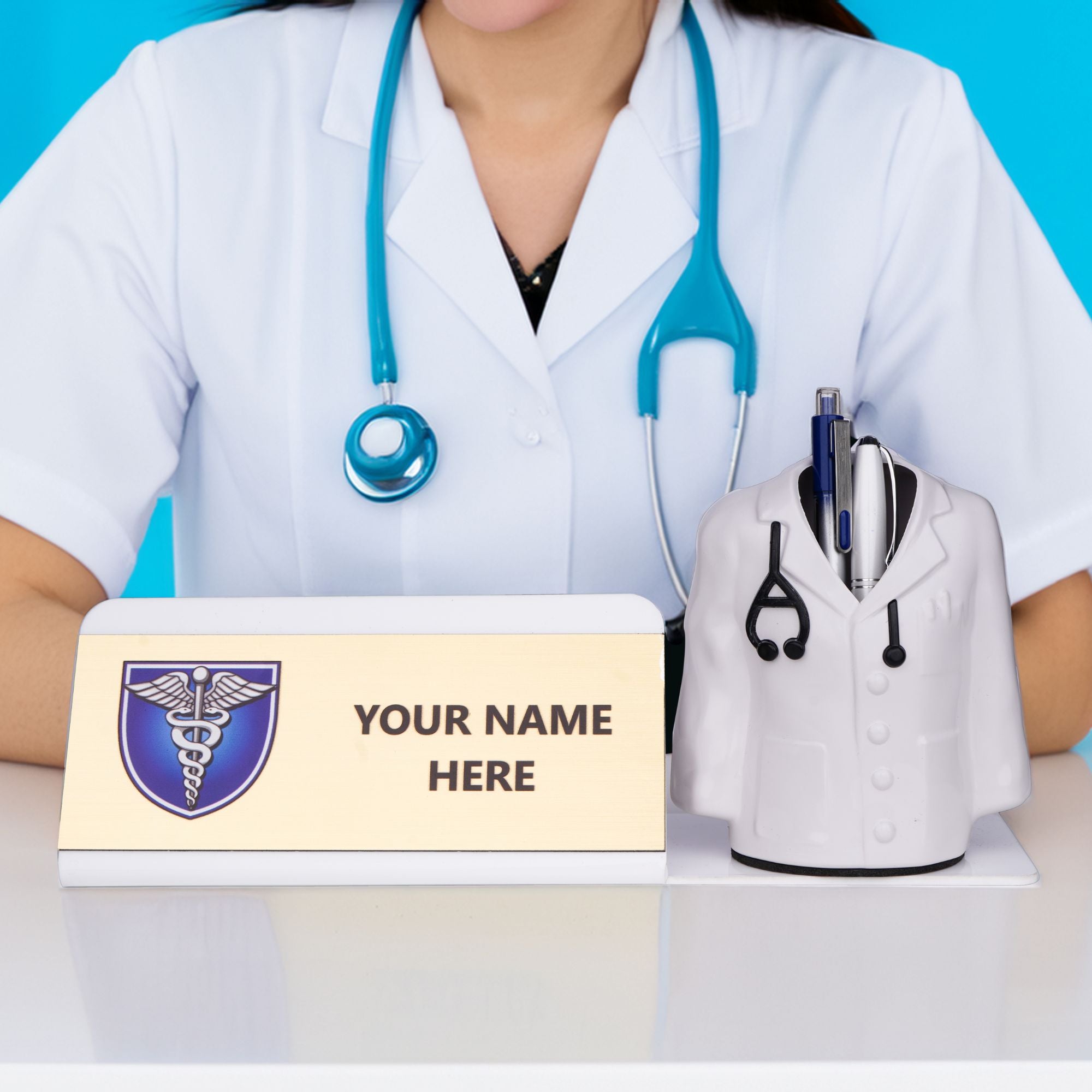 Shayona Personalized Doctor Desk Name Plate with Pen Holder white color| Customizable Medical Office Desk Organizer | Gift for Doctors & Medical Students