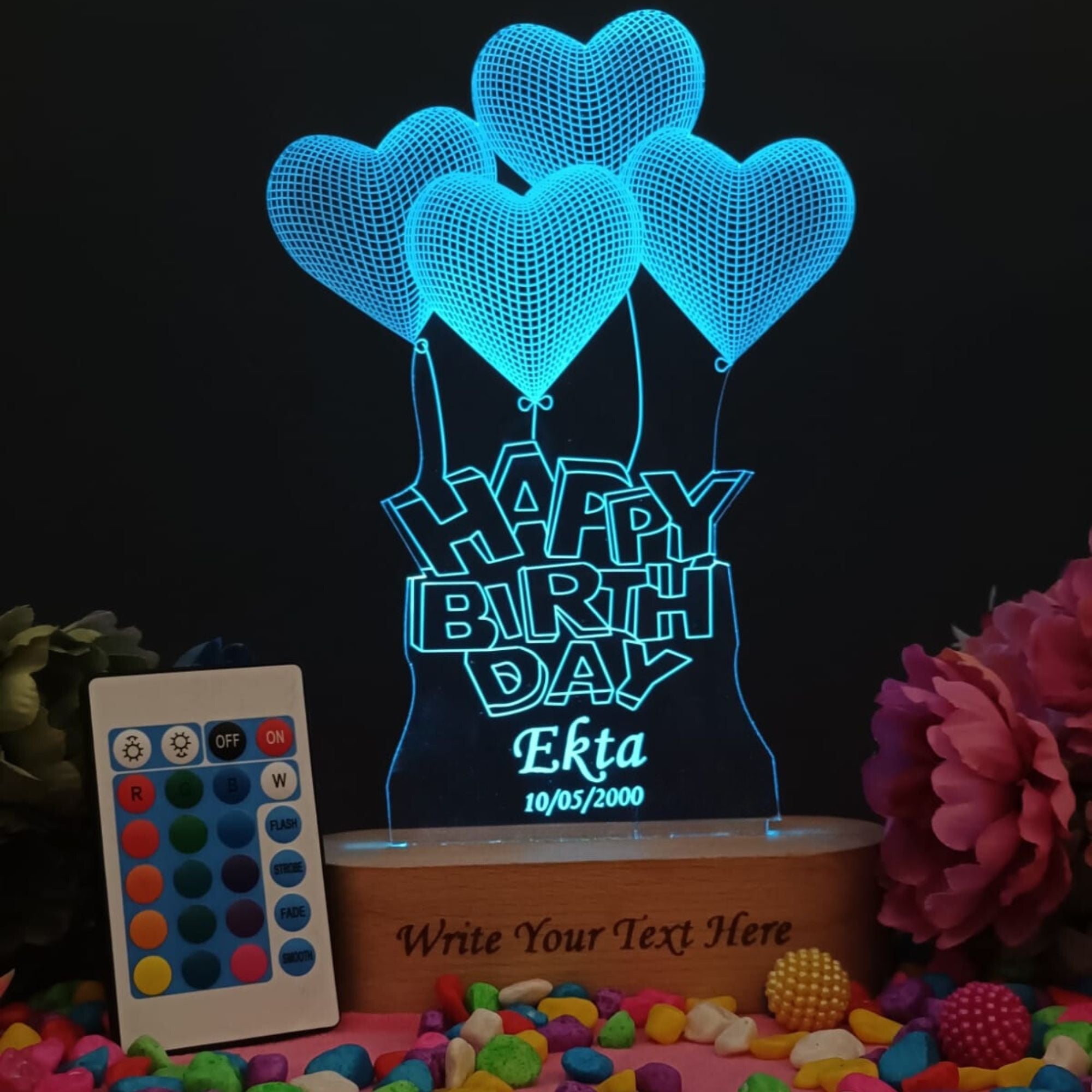 SHAYONA 3D Illusion Table LED lamp | Heart Shape Customized Name Lamp for Birthday,for brother,sister,wife,husband Best Gift for Anyone- Wooden Base muticolor Light. Size : 9x6 inch