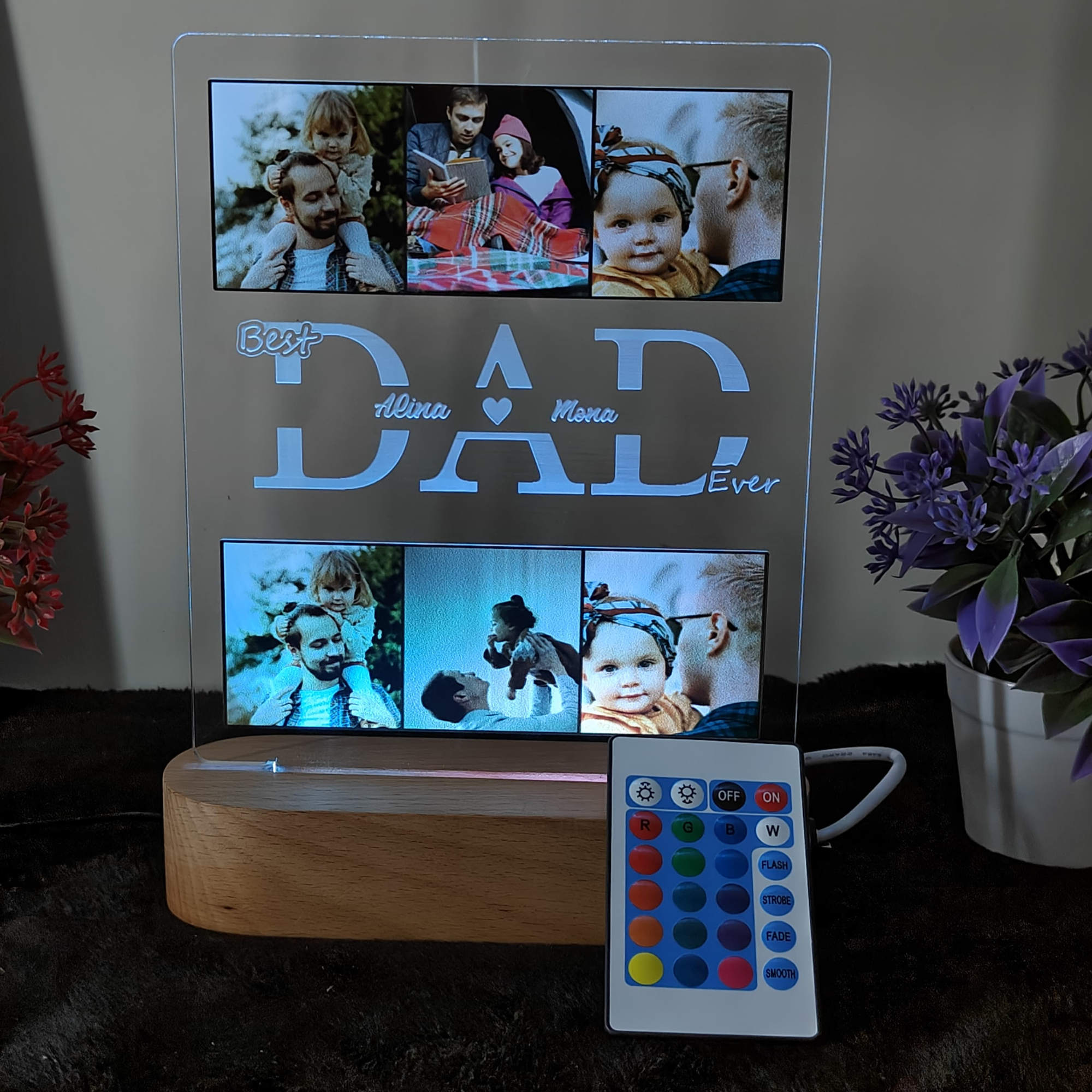 Shayona 3D Illusion personalized Lamp Gift for Dad from Daughter Son,Dad Birthday , Gift RGB Acrylic Night Light with Wood Base,Present for Thanksgiving,Christmas,Father's Day,Remote Control 16 Colors 4 Modes (Copy)