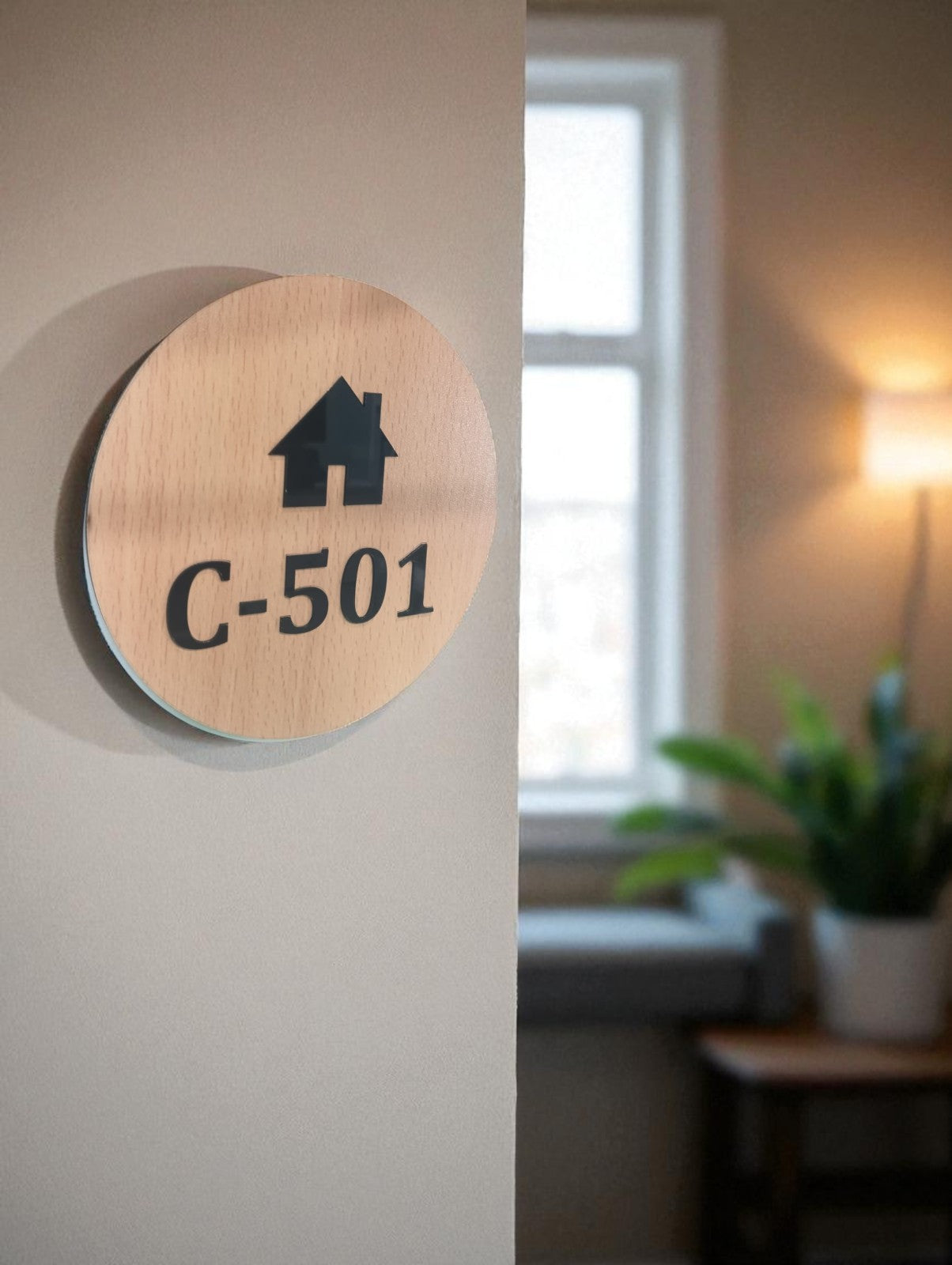 Shayona Gift Shop Round Wooden House Number Plate