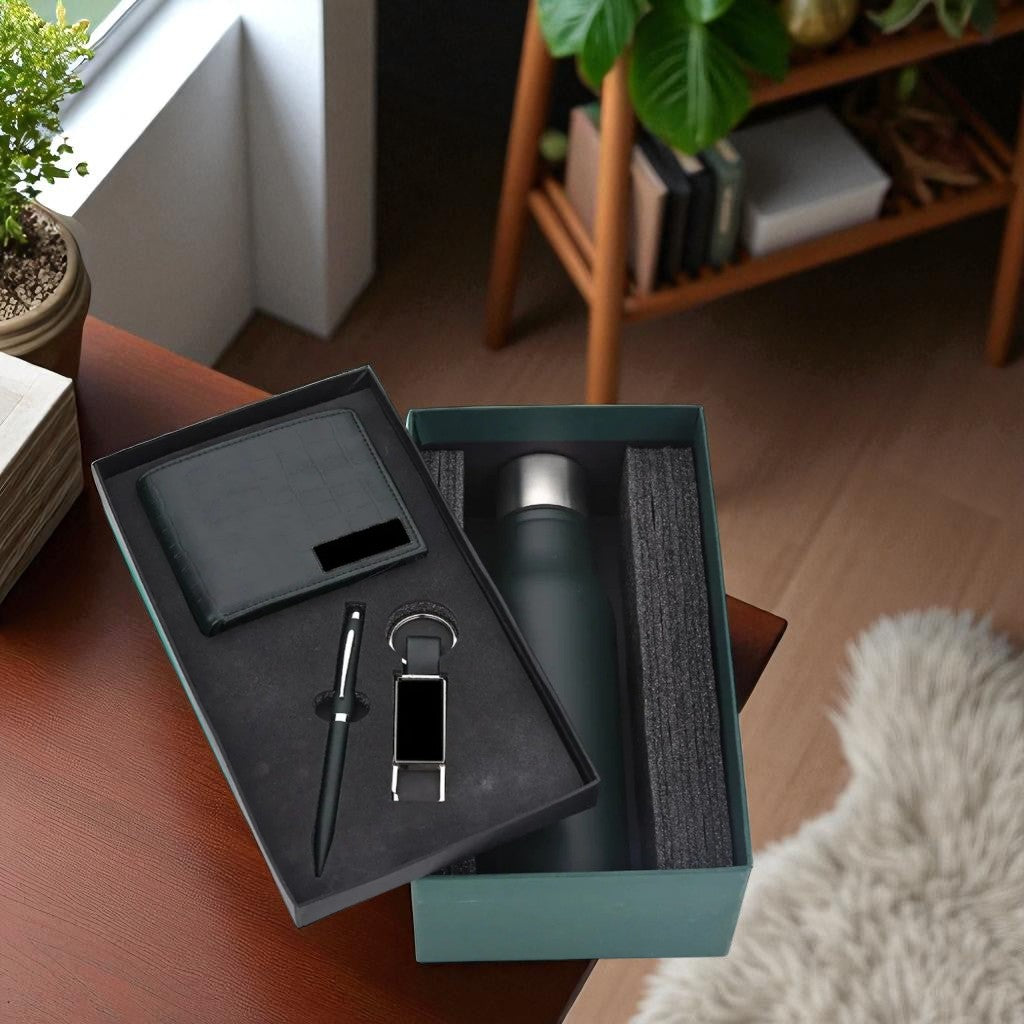 Shayona Premium Corporate Gift Set for Men – Wallet, Stainless Steel Bottle, Pen & Keychain | Luxury Gift Combo for Office, Birthday, Anniversary & Festive Gifting