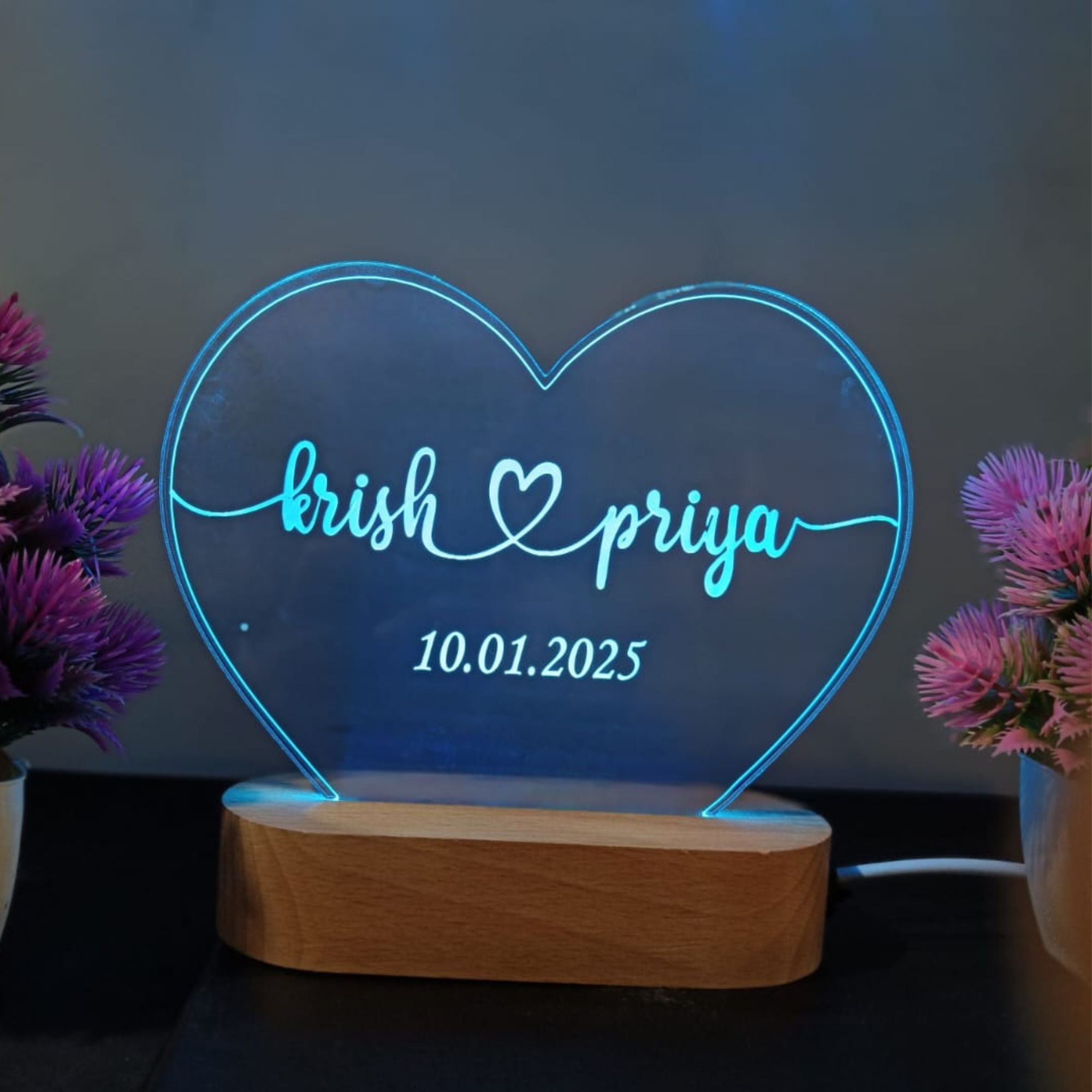 Shayona Custom LED Heart Lamp with Names & Date – Personalized Romantic Gift