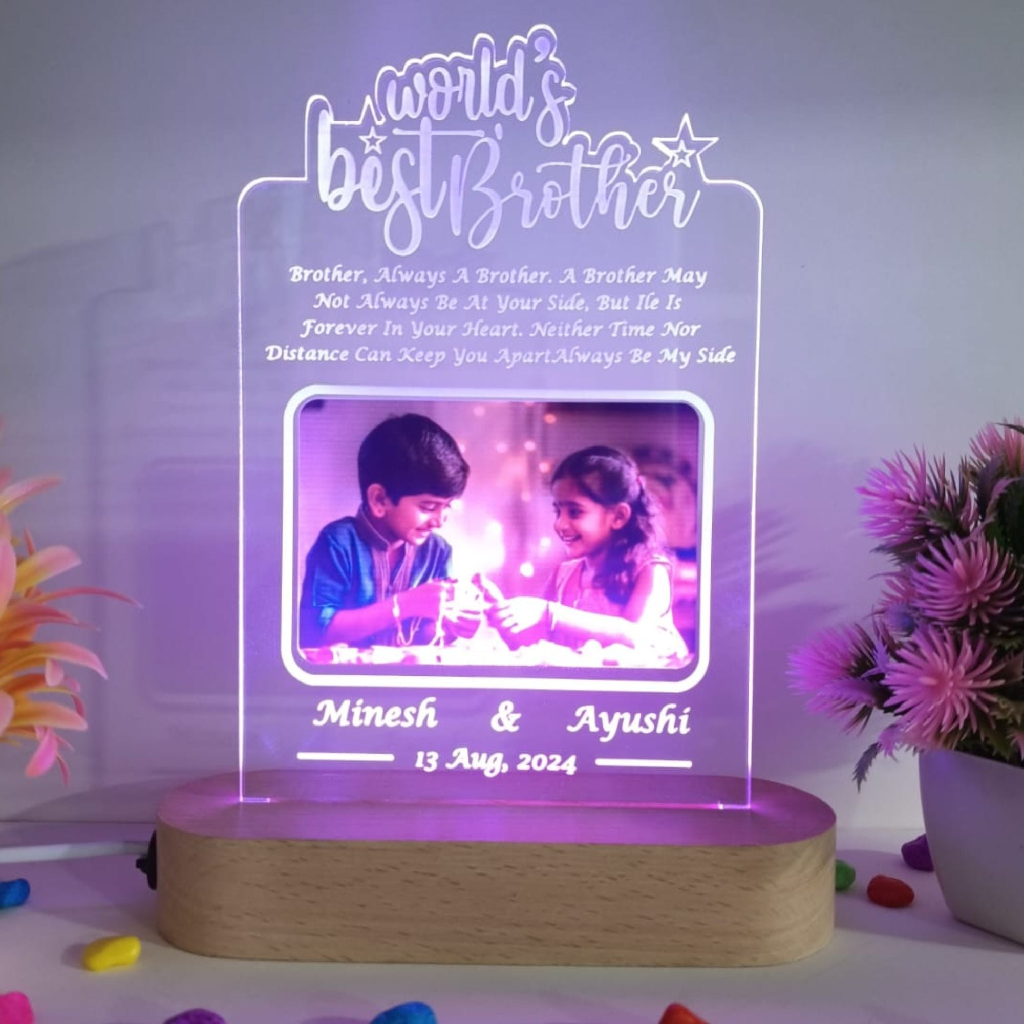 SHAYONA World Best Brother Personalized 3D Illusion LED Table Night Lamp Name Date and UV Print Photo Frame | Gift for Brother Birthday, Wedding,Marriage, Night Lamp- Multicolor with Remote