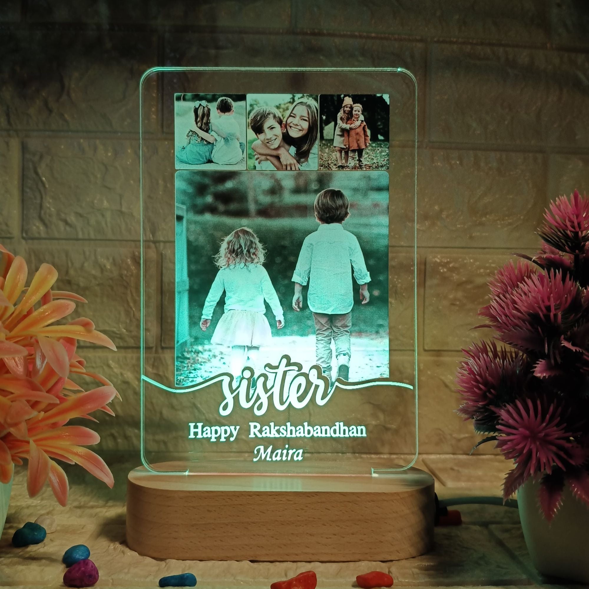 shayona Personalized LED Acrylic Photo Lamp for Sister | Rakshabandhan Gift with Custom Name & Photos