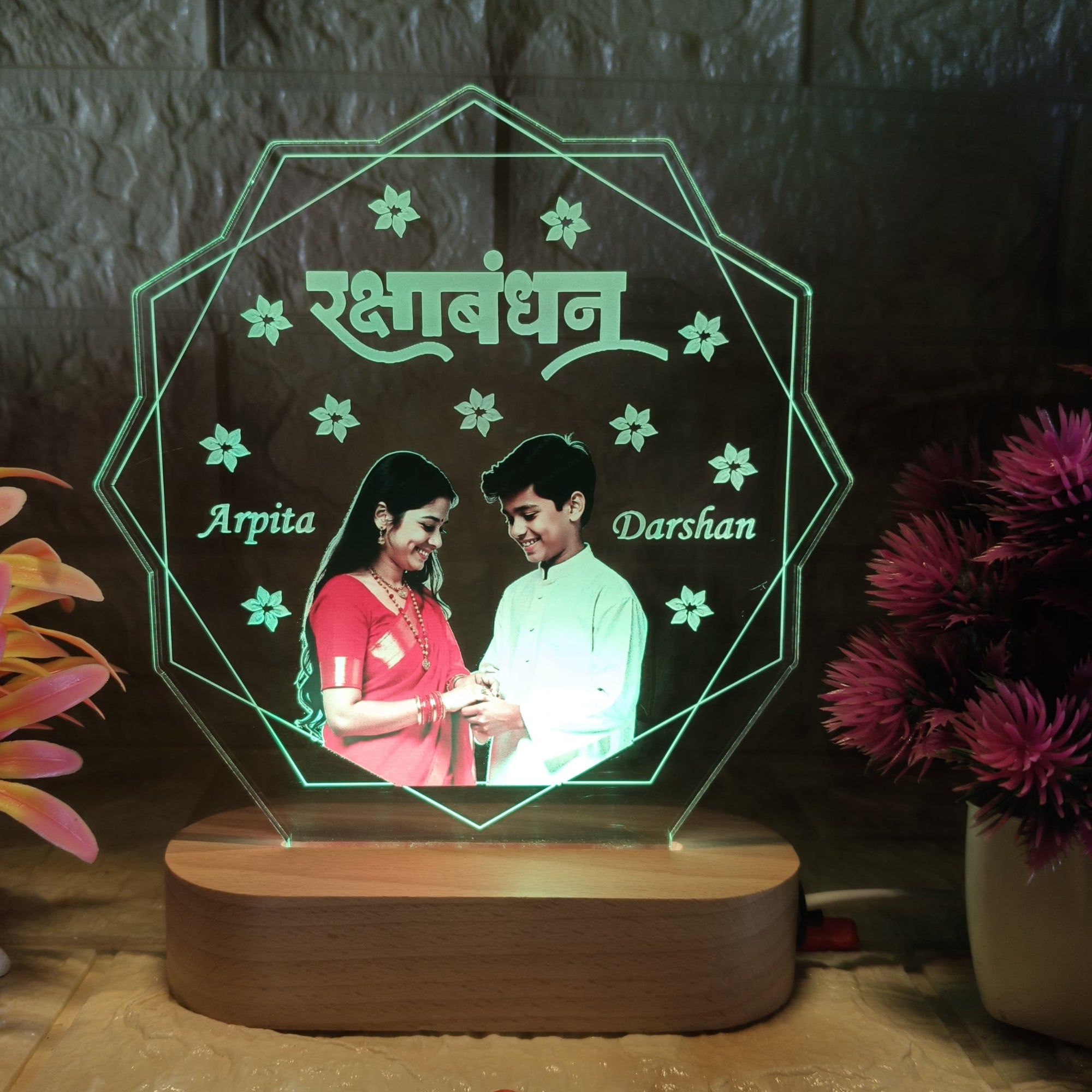 shayona Customized Rakshabandhan LED Lamp | Personalized Photo Frame Light with Names for Brother & Sister
