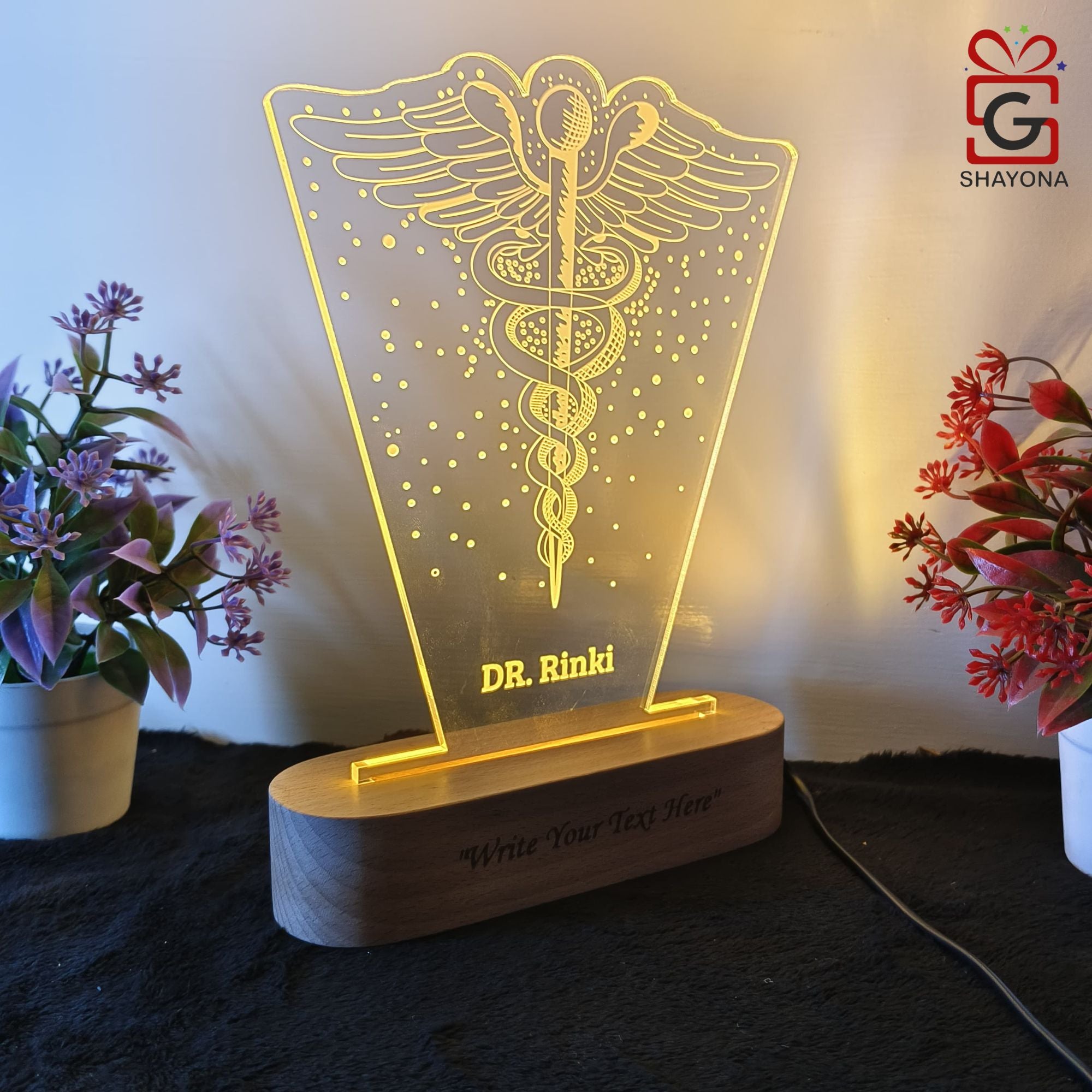 Shayona Personalized Acrylic Doctors Name 3D Illusion LED warm White Night Lamp