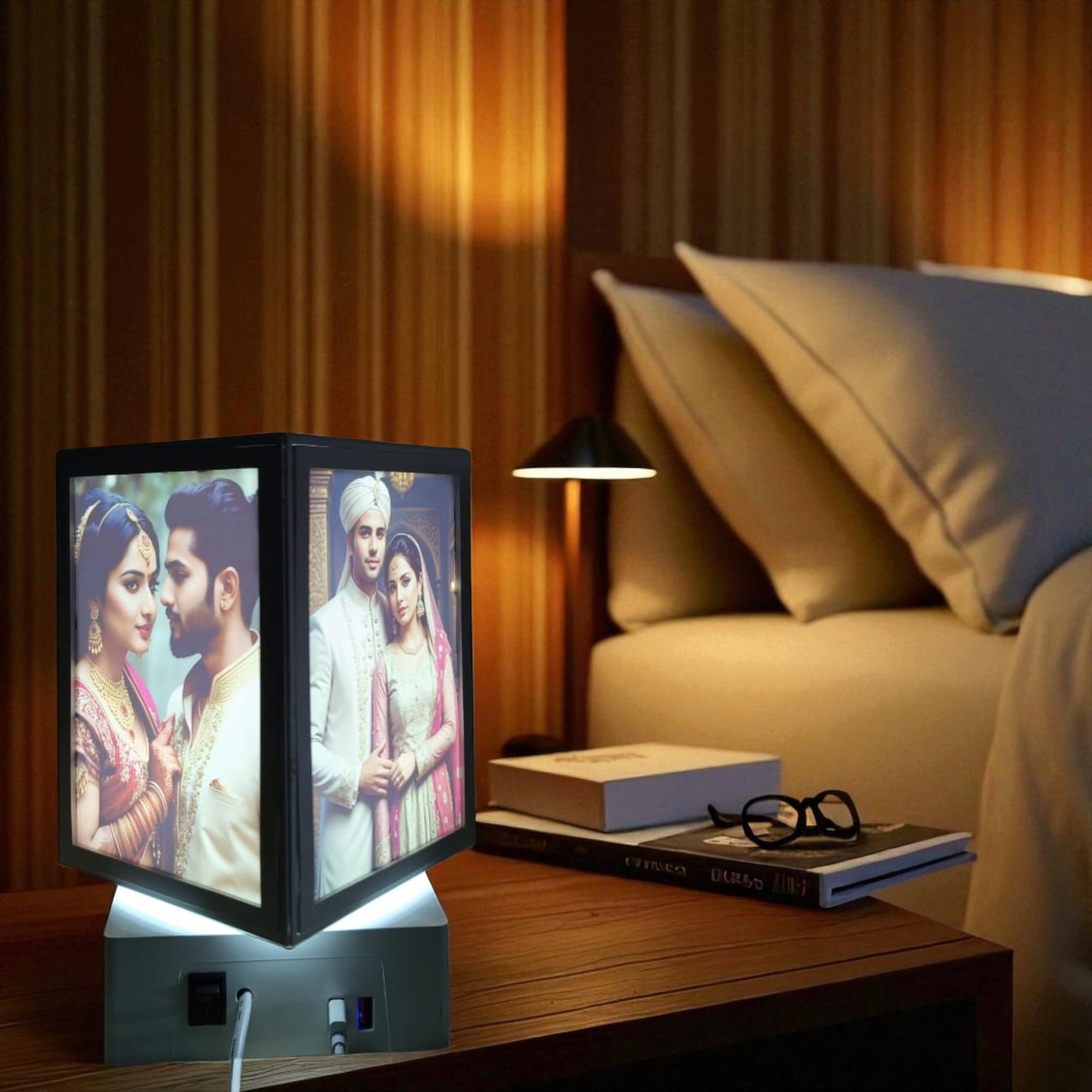 Shayona Gift Shop-Personalized Rotating Photo Cube Lamp with LED Light | Custom Image Night Lamp for Couples | Ideal Wedding, Anniversary & Birthday Gift