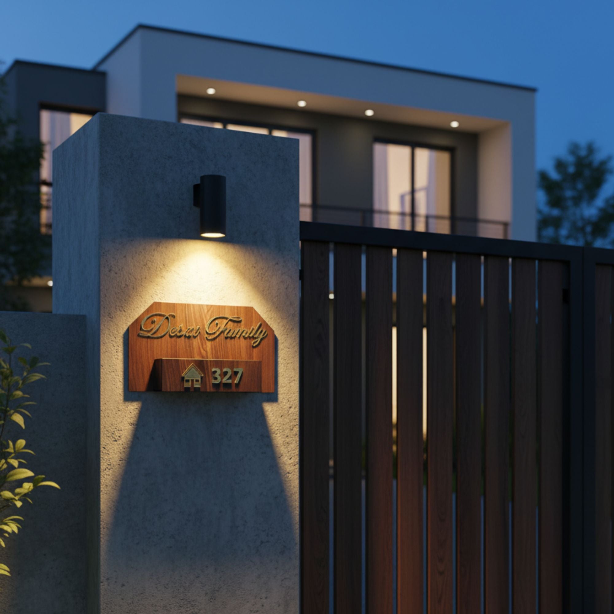 Shayona Customized Premium Dark Wood Family Name Plate with Gold 3D Acrylic Letters & Planter Box/Storage