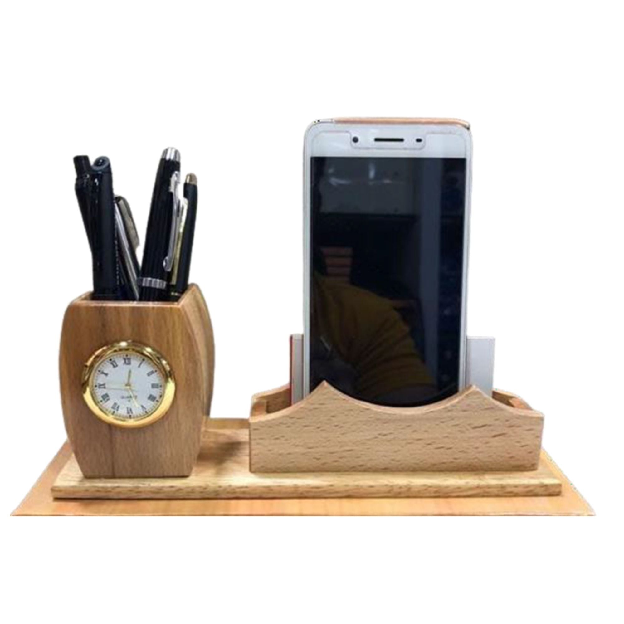 Shayona Wooden Mobile And Pen Stand With Clock, For Office Desktop DW 1255