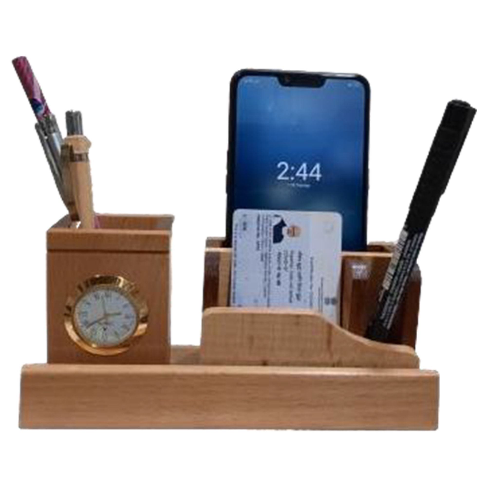 Shayona Wooden Mobile And Pen Stand With Clock, For Office Desktop DW 1312