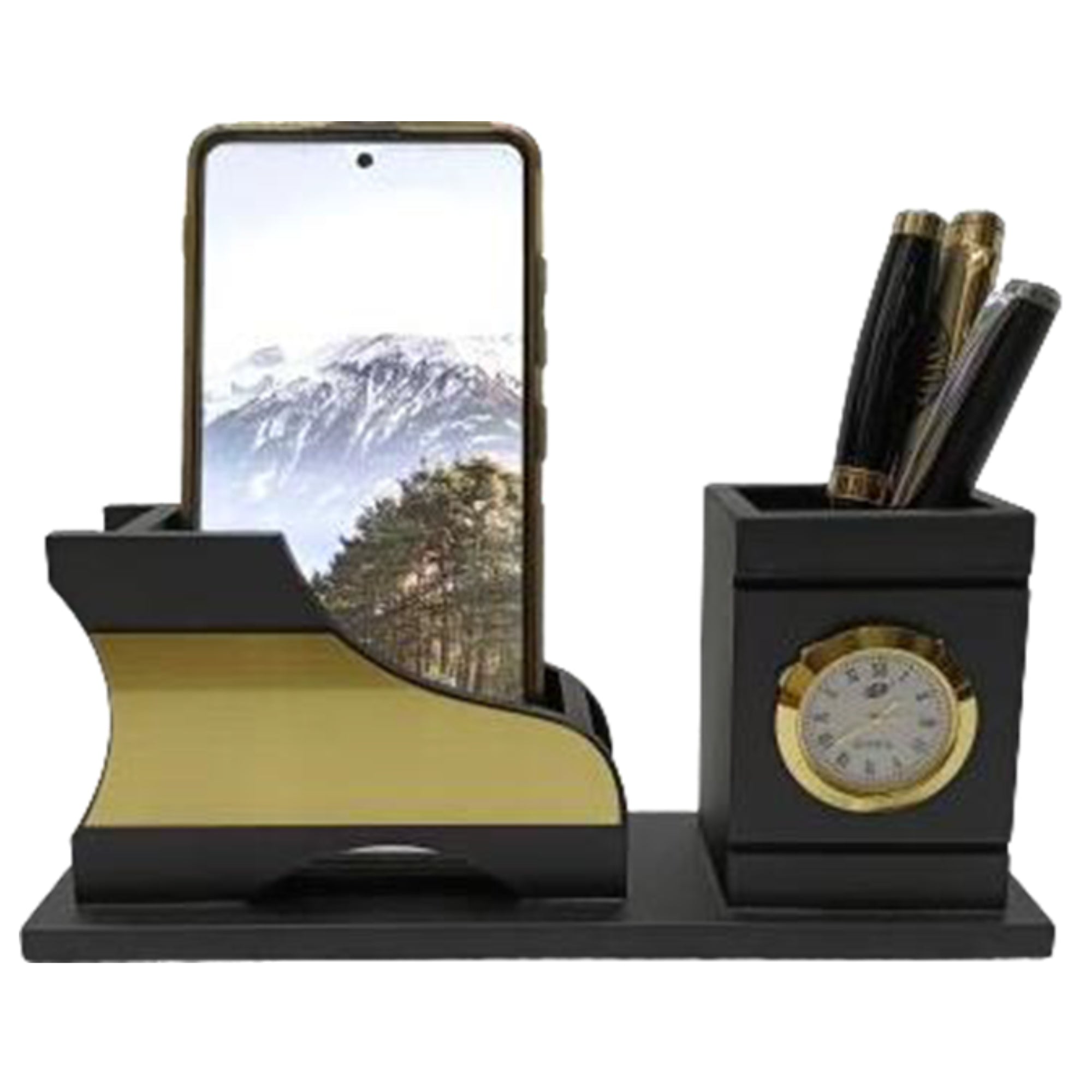 Shayona Wooden Pen Stand with Mobile,Card Holder Inserted Watch Wood