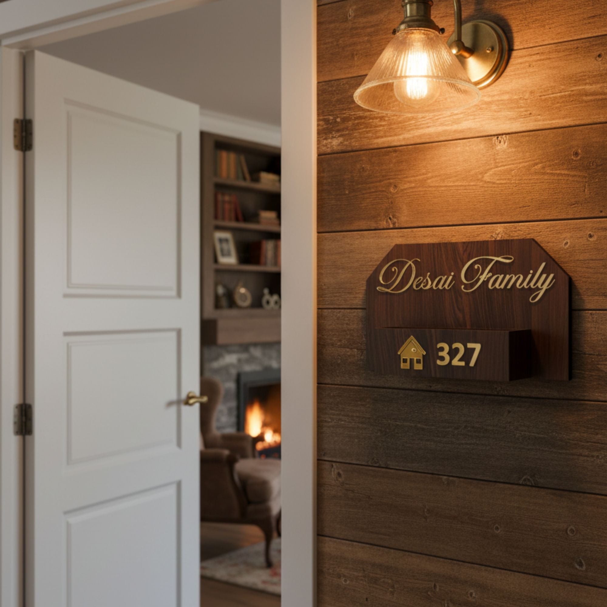 Shayona Customized Premium Dark Wood Family Name Plate with Gold 3D Acrylic Letters & Planter Box/Storage