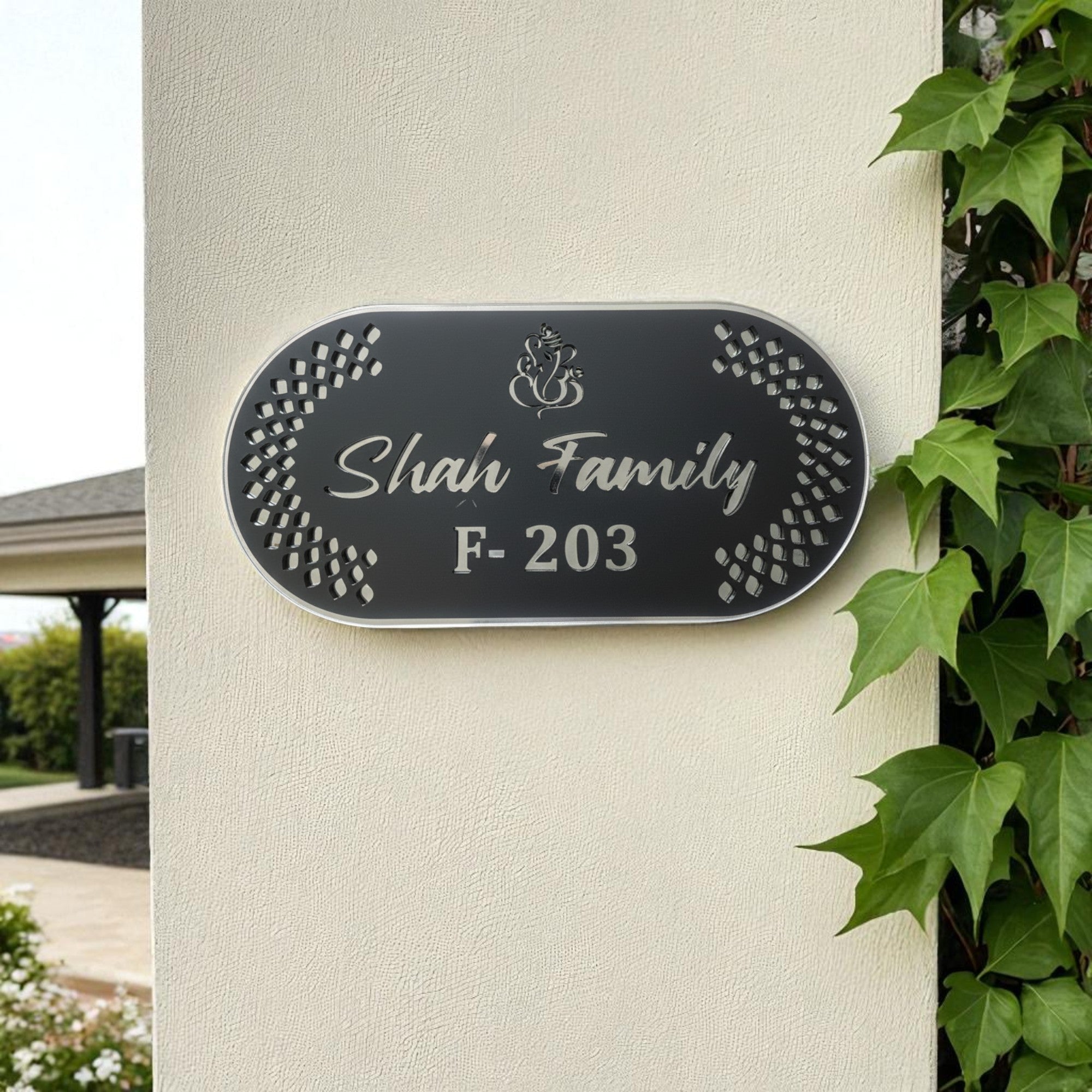 Shayona Personalized Acrylic Name Plate with Ganesh Design – Custom Family Name & House Number"