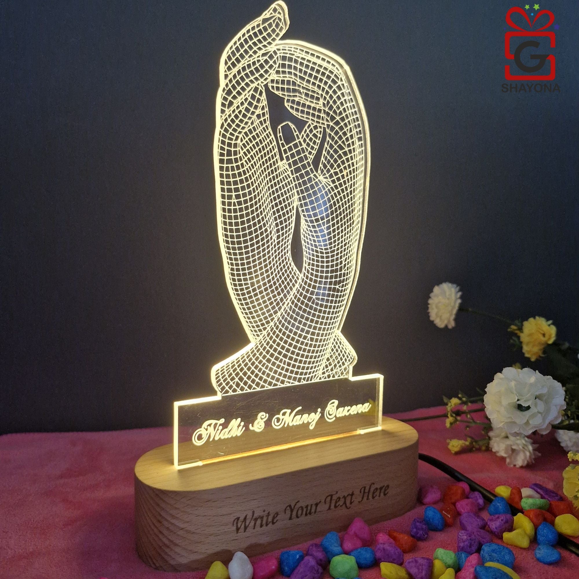Shayona Personalized Love Handshake 3D Illusion Led Light Lamp Showpiece- 22CM