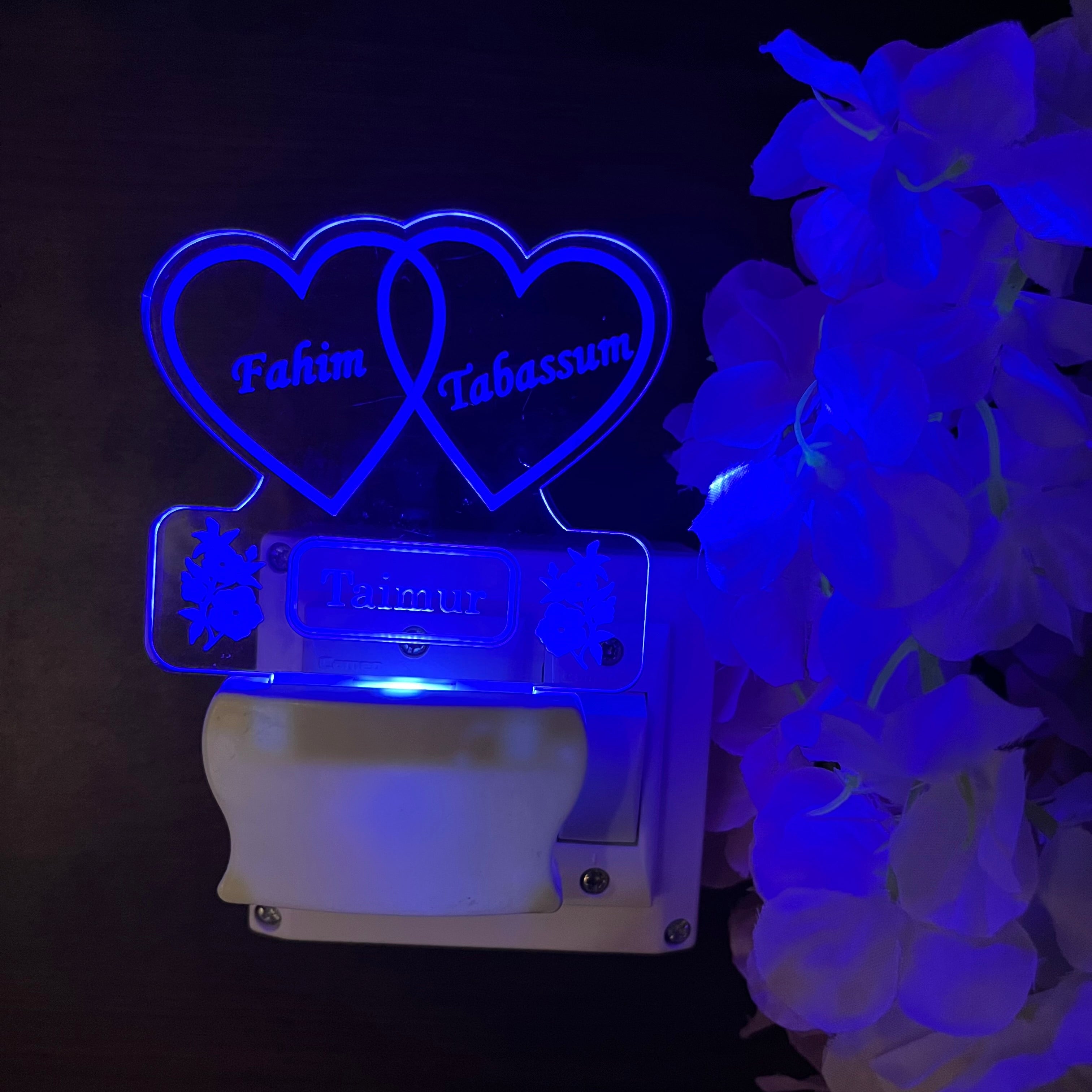 I LOVE YOU WITH 3 HEART Personalize Single Heart Plug in Lamp