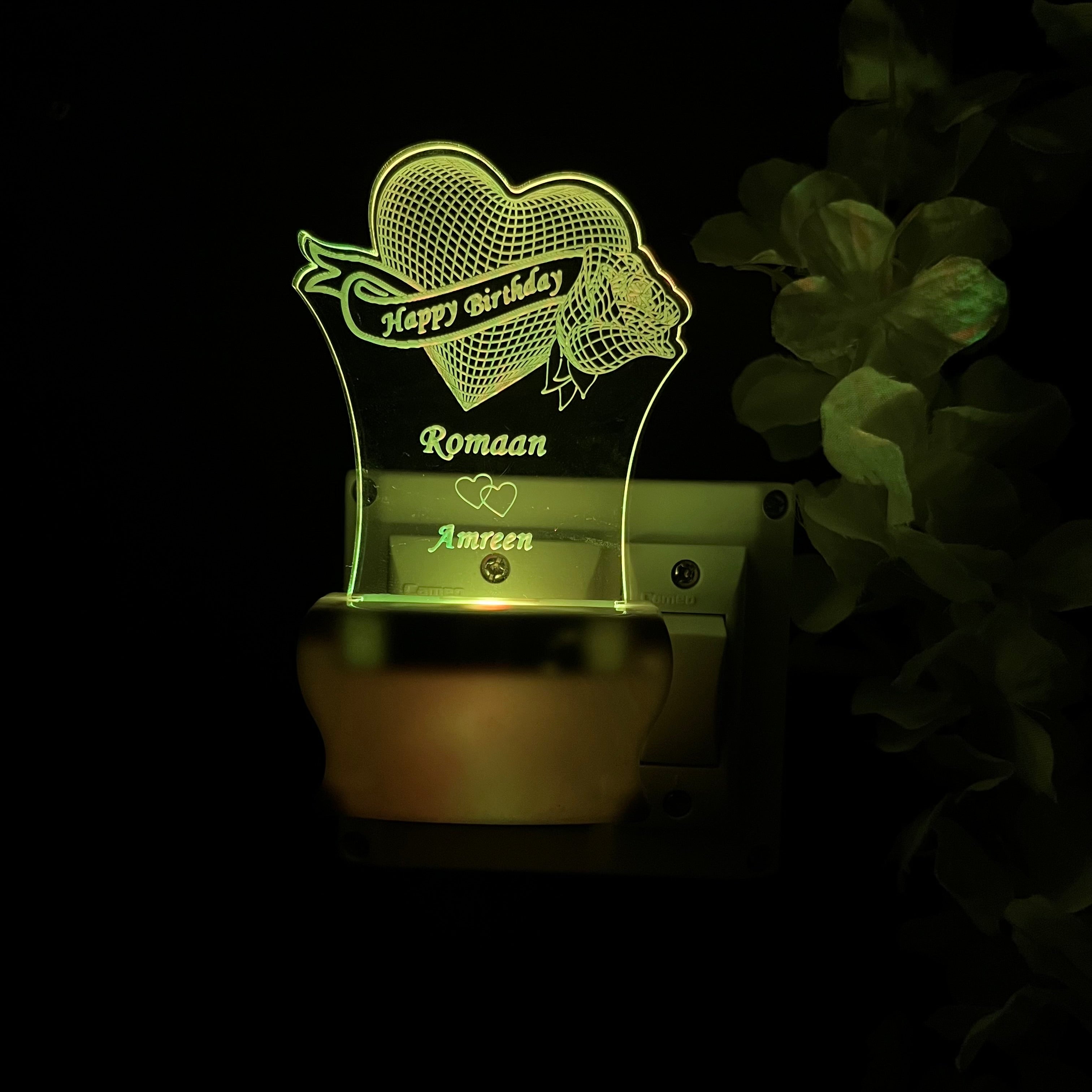 Personalised Couple Name and Date Heart Design LOVE Heart Plug in NIGHT Lamp