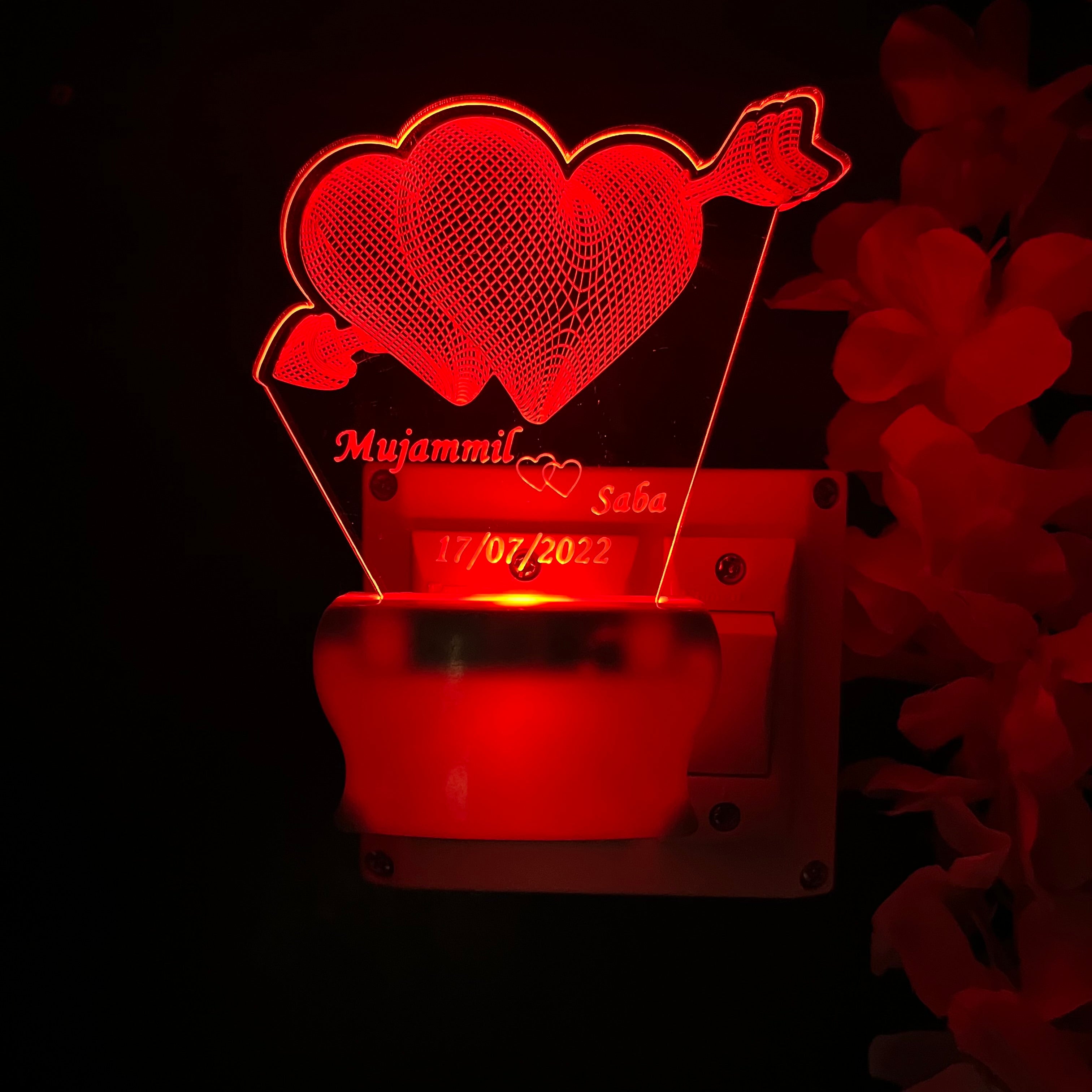 Personalize TWO Heart Plug in NIGHT Lamp