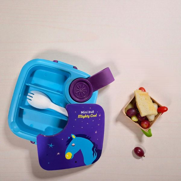 Shayona Customized Name Engraved Premium Stainless Steel Lunch Box Lunch Box with Stainless Steel Tray | Cute Horse Design “Mini but Mighty Cool” | Leak-Proof, BPA-Free Tiffin with Spoon & Fork