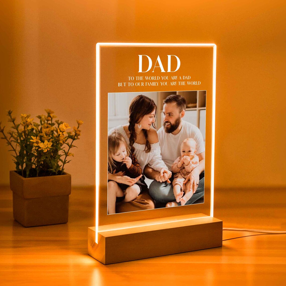 Personalized LED Acrylic Photo Lamp for Dad | Wooden Base | Warm Light | Father’s Day & Birthday Gift