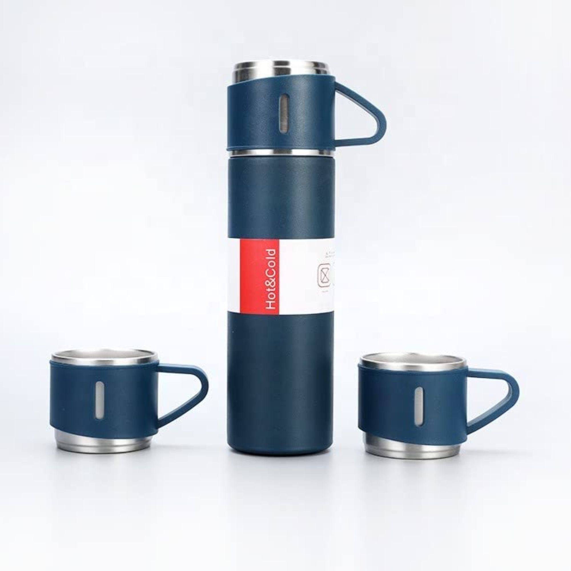 Shayona Stainless Steel Blue Vacuum Flask With 2 Cups Gift Set, For Office