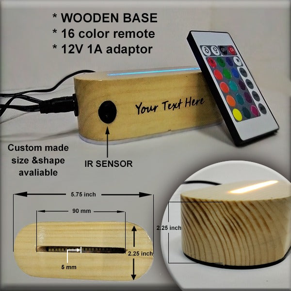 Wooden Base Multi color with Remote Acrylic Display Stand for Crystals Glass Art