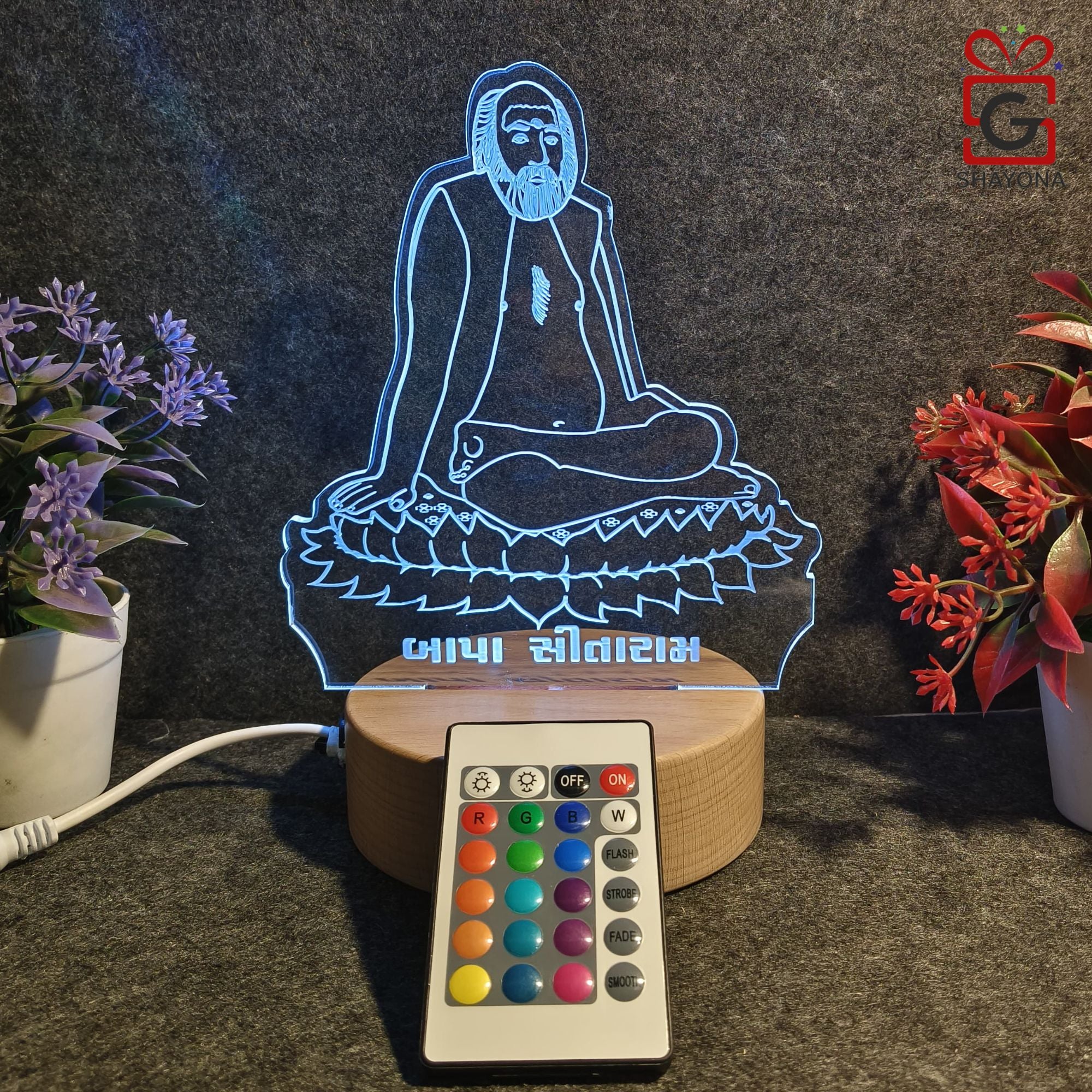 Shayona BAPA SITARAM 3D Illusion Acrylic Night Lamp, 7 Colors Changing With Remote LED table Night Light, Office Light, Best for Gift