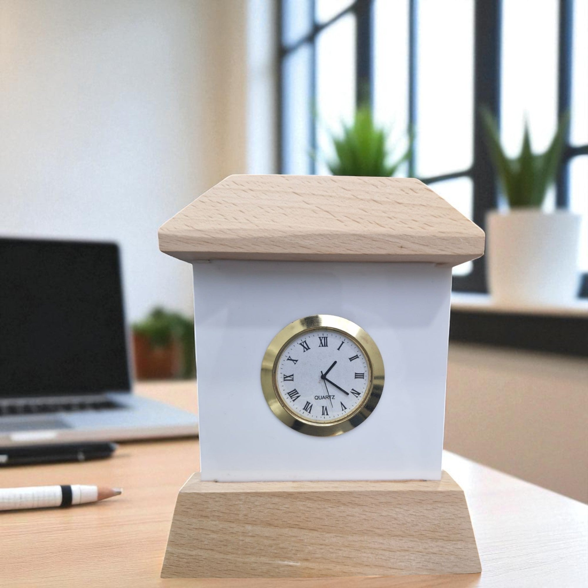 Shayona Gift Shop Elegant Wooden Mantel-Style Desk Clock with Roman Numerals – Classic Quartz Table Clock for Home or Office