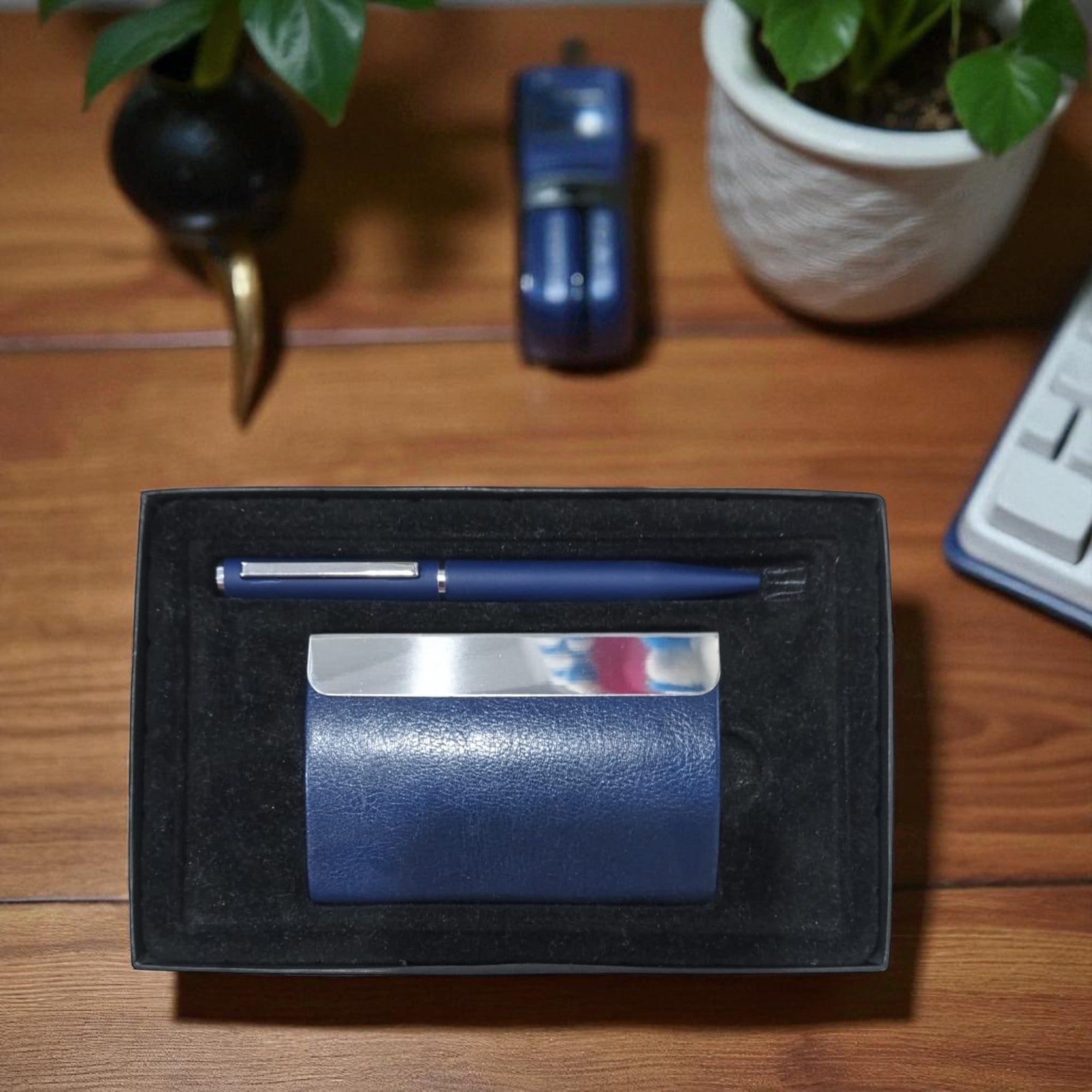 Shayona Metal Pen Blue Cardholder Gift Set For Employee Joining Kits