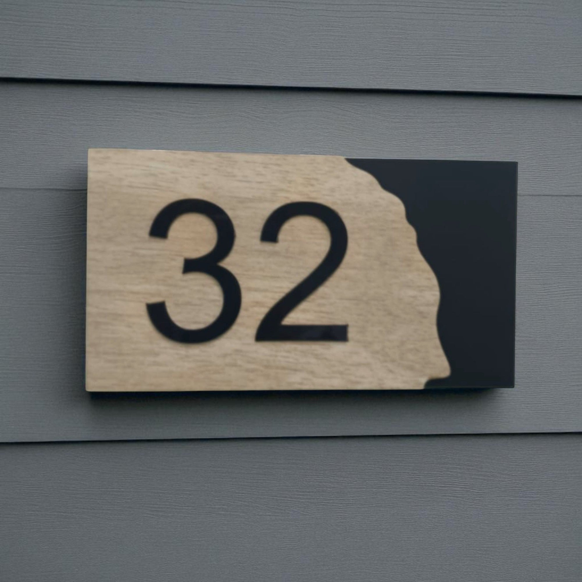 Shayona Personalized Modern House Number Sign - Premium Wood & Black Layered Address Plate - Weather Resistant