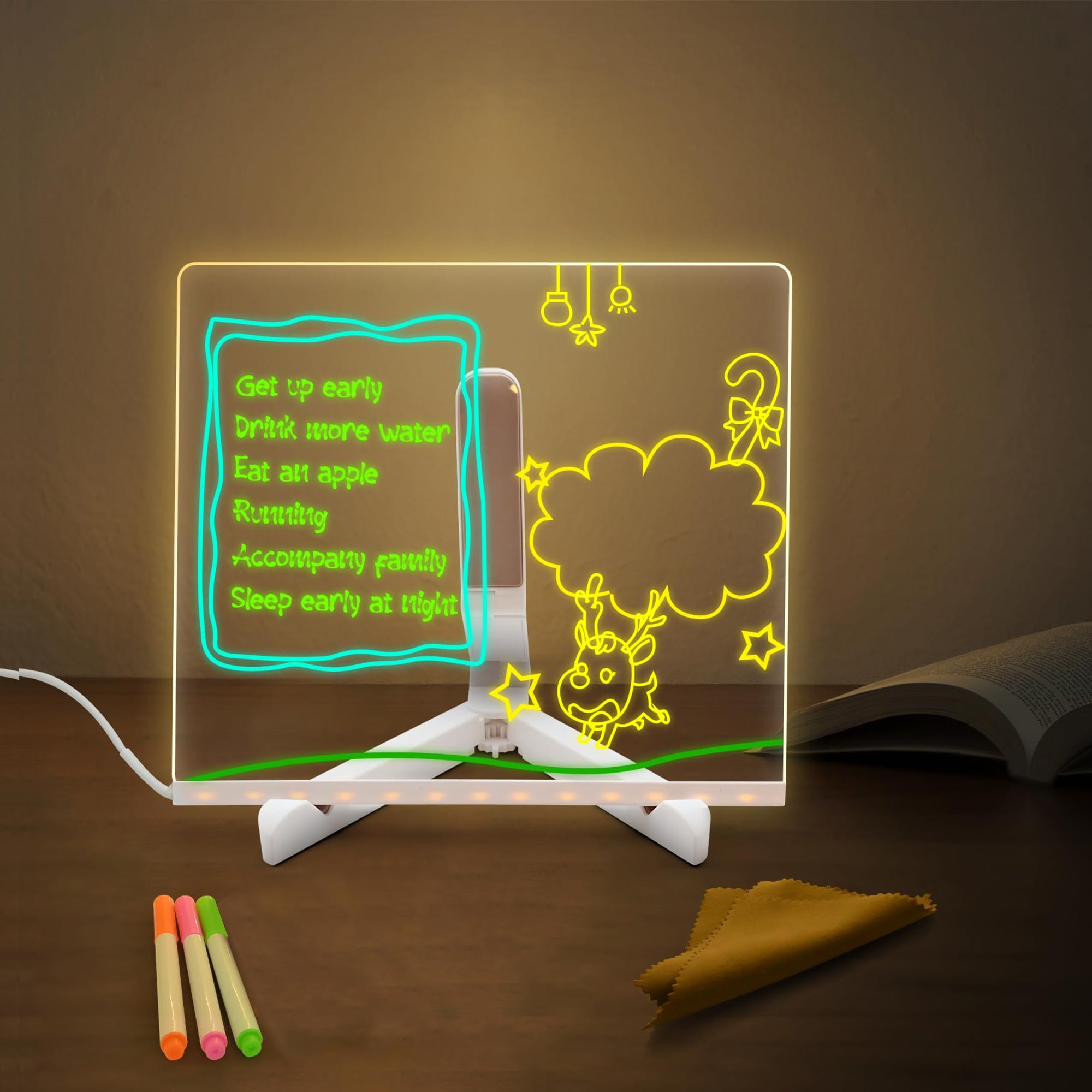 Shayona 3D Acrylic Writing Pad With Pen Message Board Rewritable Table Lamp For Study Led Light Office Home Decor Gift