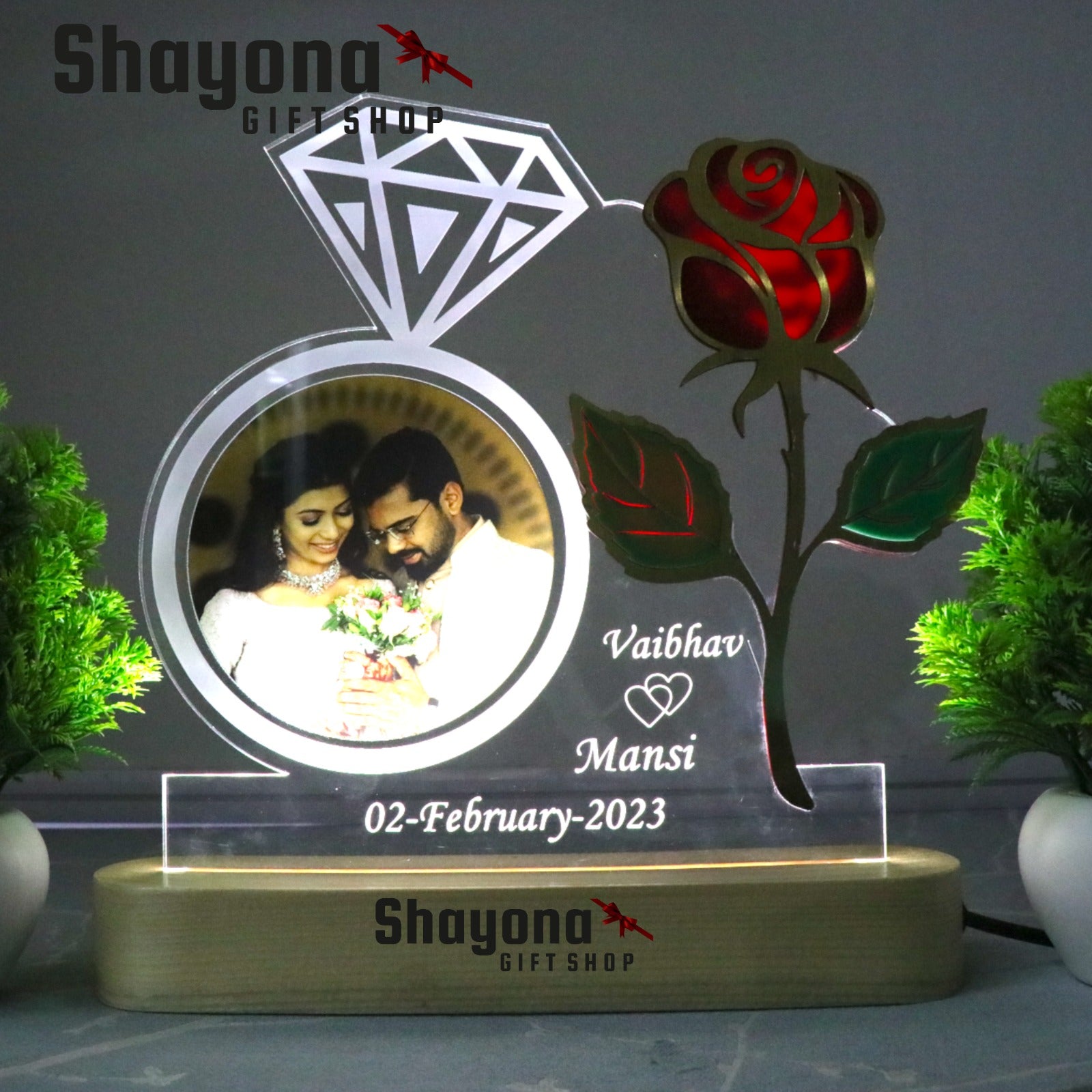 Shayona Personalized 3D illusion Engagement( Ring Ceremony ) LED Table Lamp, valentine day