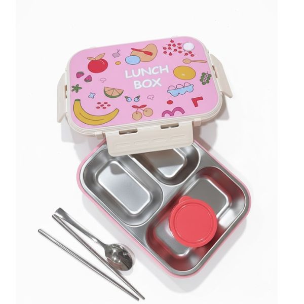 Shayona Kids Lunch Box with Customized Name Stainless Steel Tray | 4-Compartment Tiffin for School, Picnic & Travel | Leak-Proof, BPA-Free, Durable Food Container