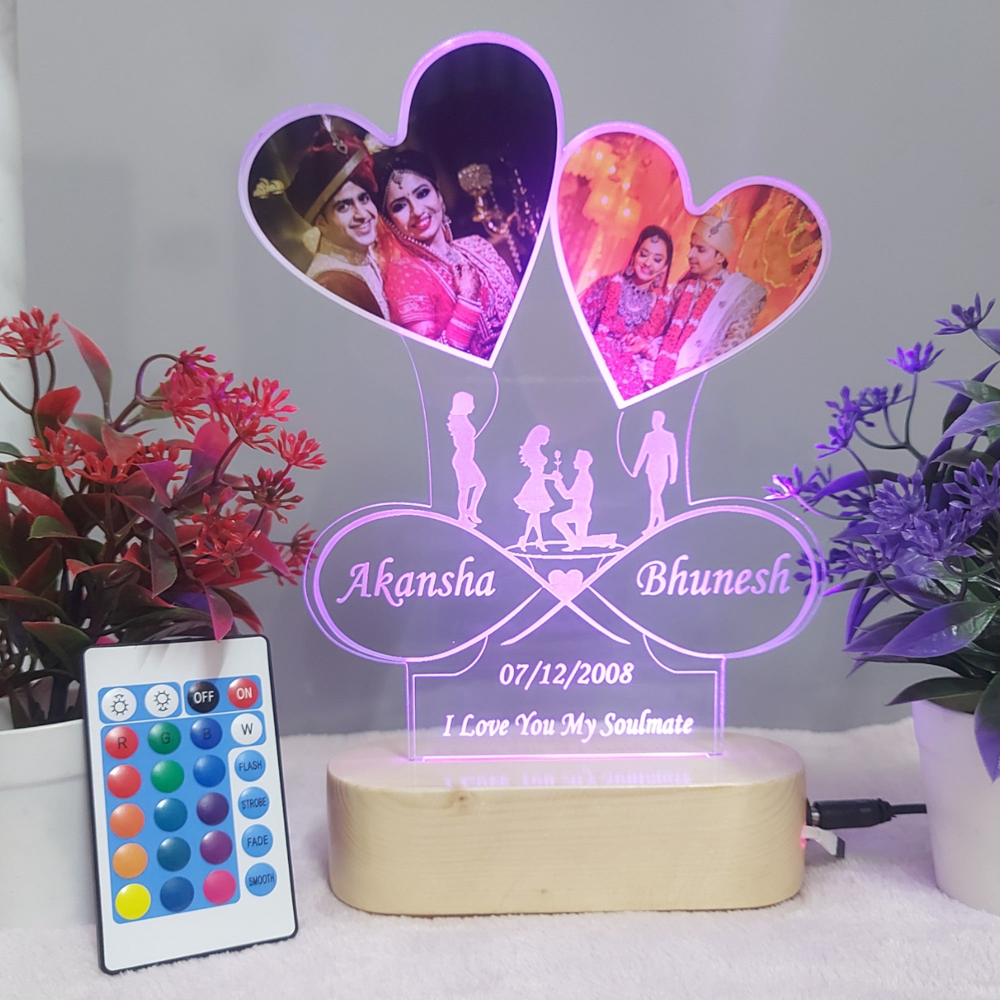 Personalized Photo With Name And Date Acrylic LED Table Lamp