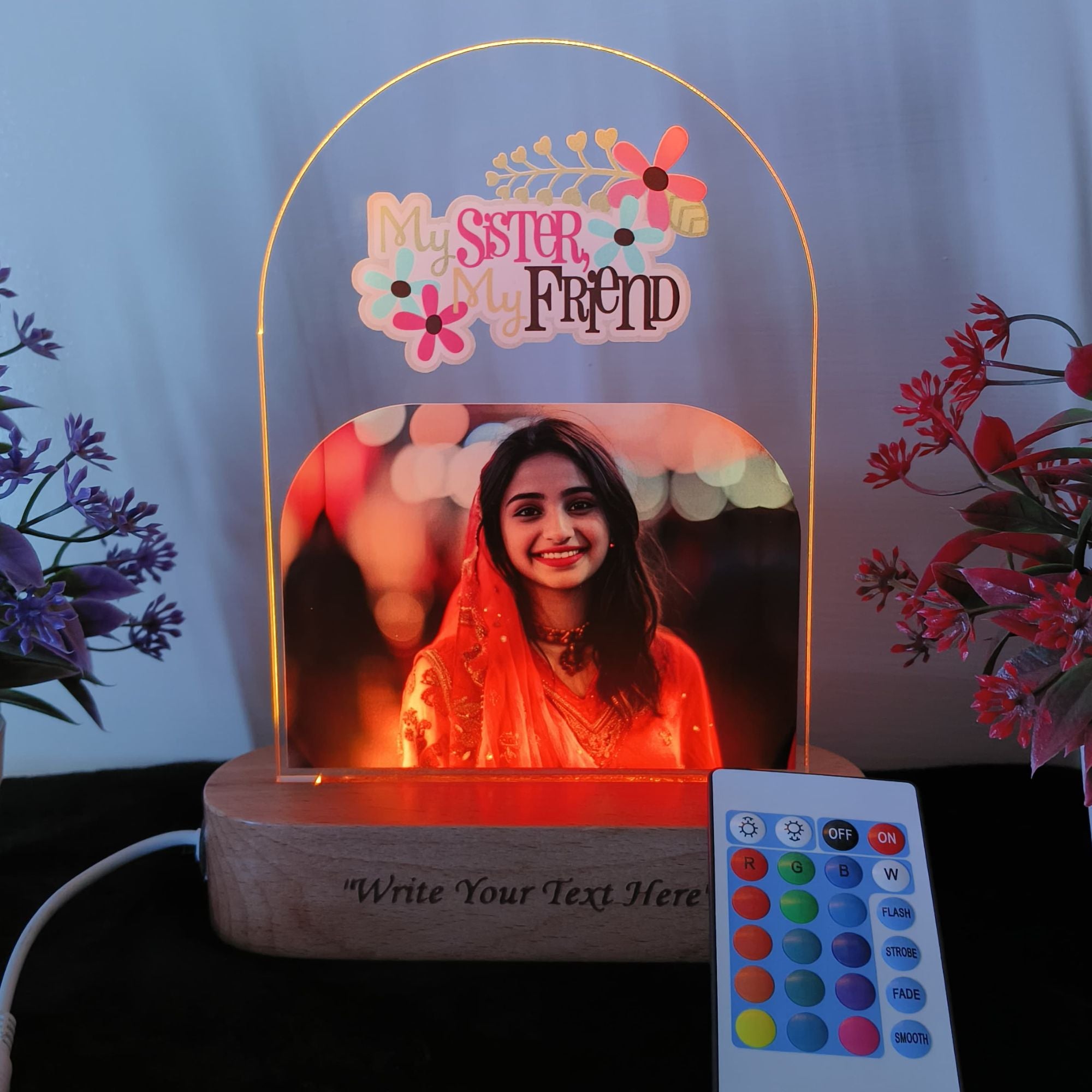 SHAYONA Personalized 3D Illusion Led Lamp Multicolor with Remote Control, gift for sister birthday, from brother, sibling, cousin, gift for him, sister gifts Rakhi gift (28 * 18)