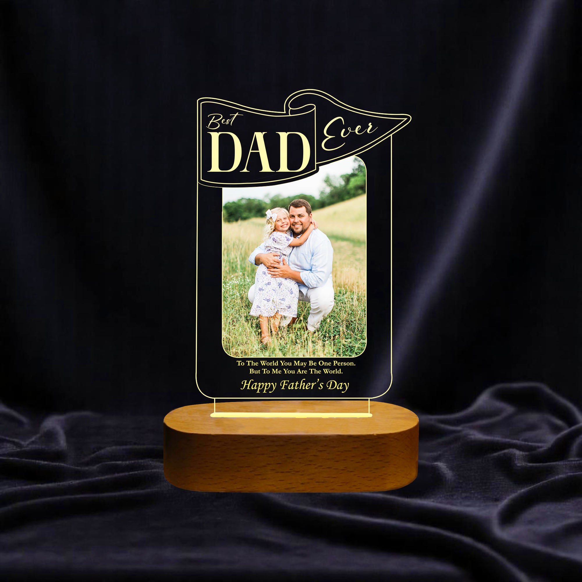 Best Dad Ever – Personalized LED Acrylic Lamp with Photo | Wooden Base | Father’s Day/Birthday Gift for Dad