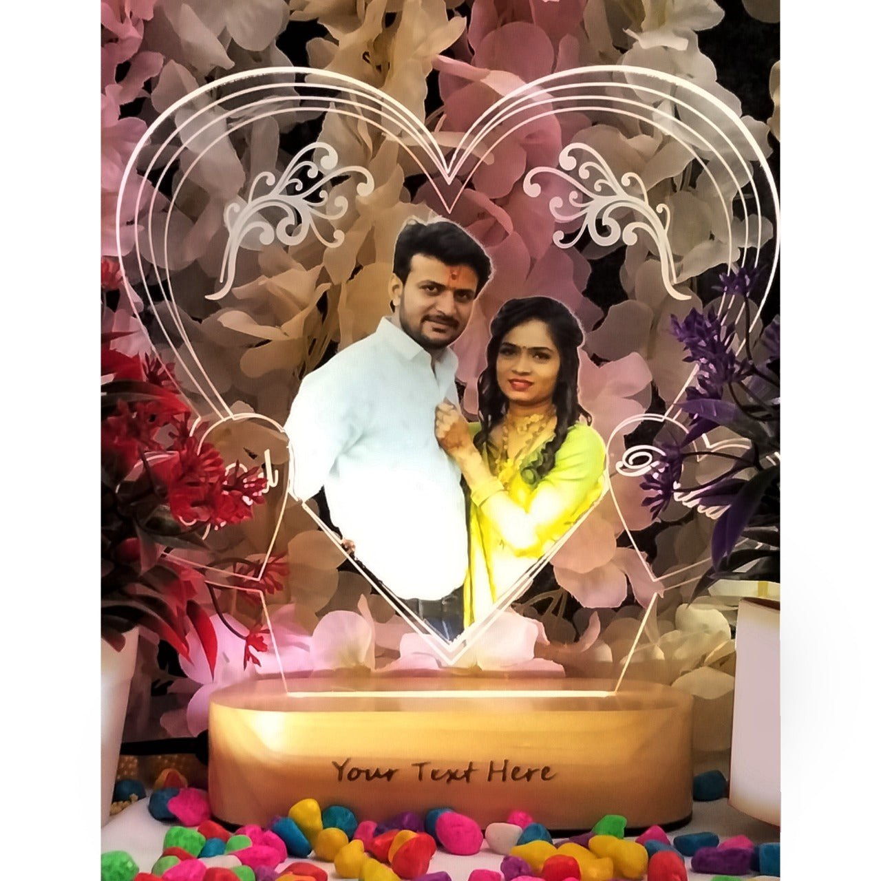 Personalized 3D Illusion Heart Shape Couple Photo Lamp For Anniversary