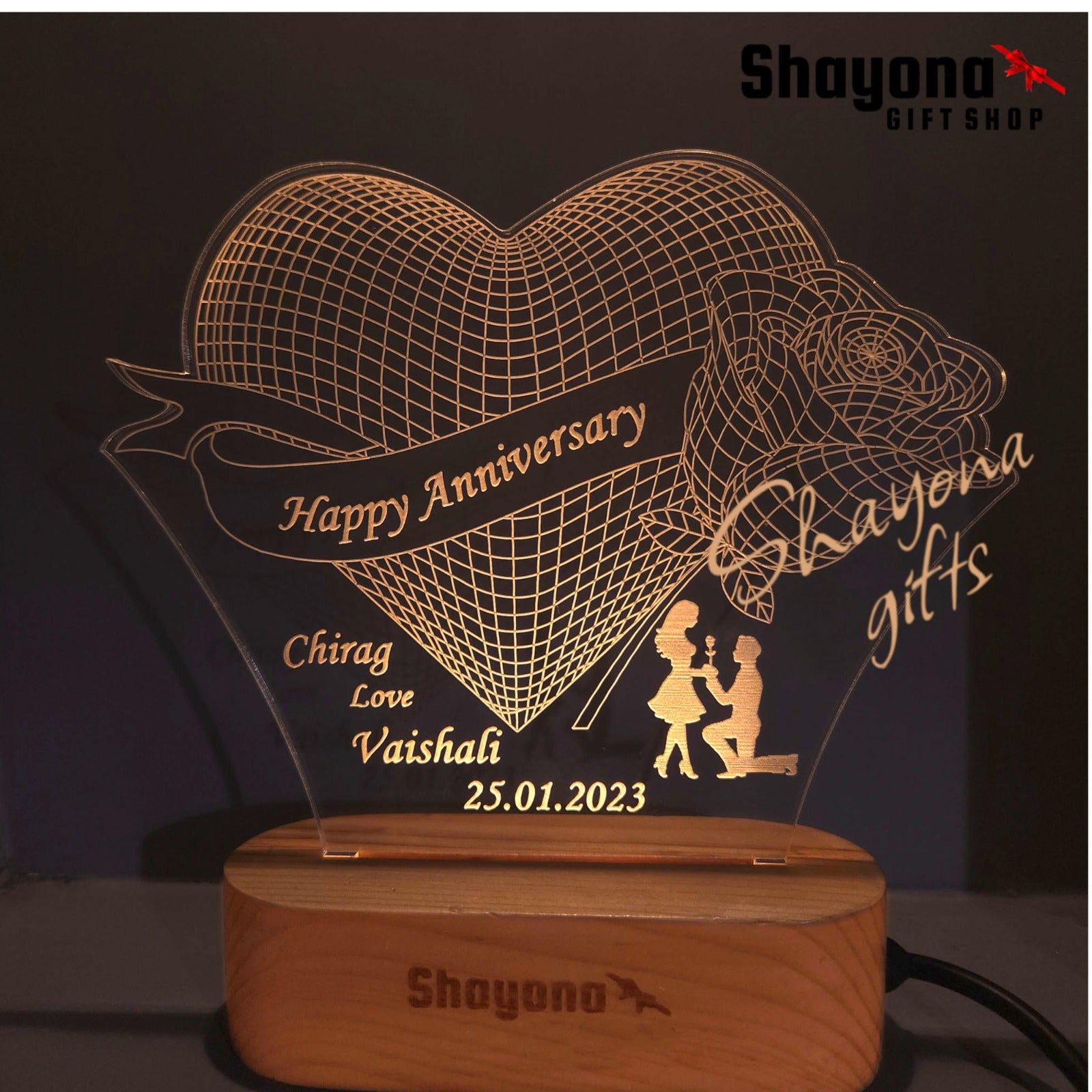 Personalized Marriage Anniversary with Name And date Acrylic LED Table Lamp