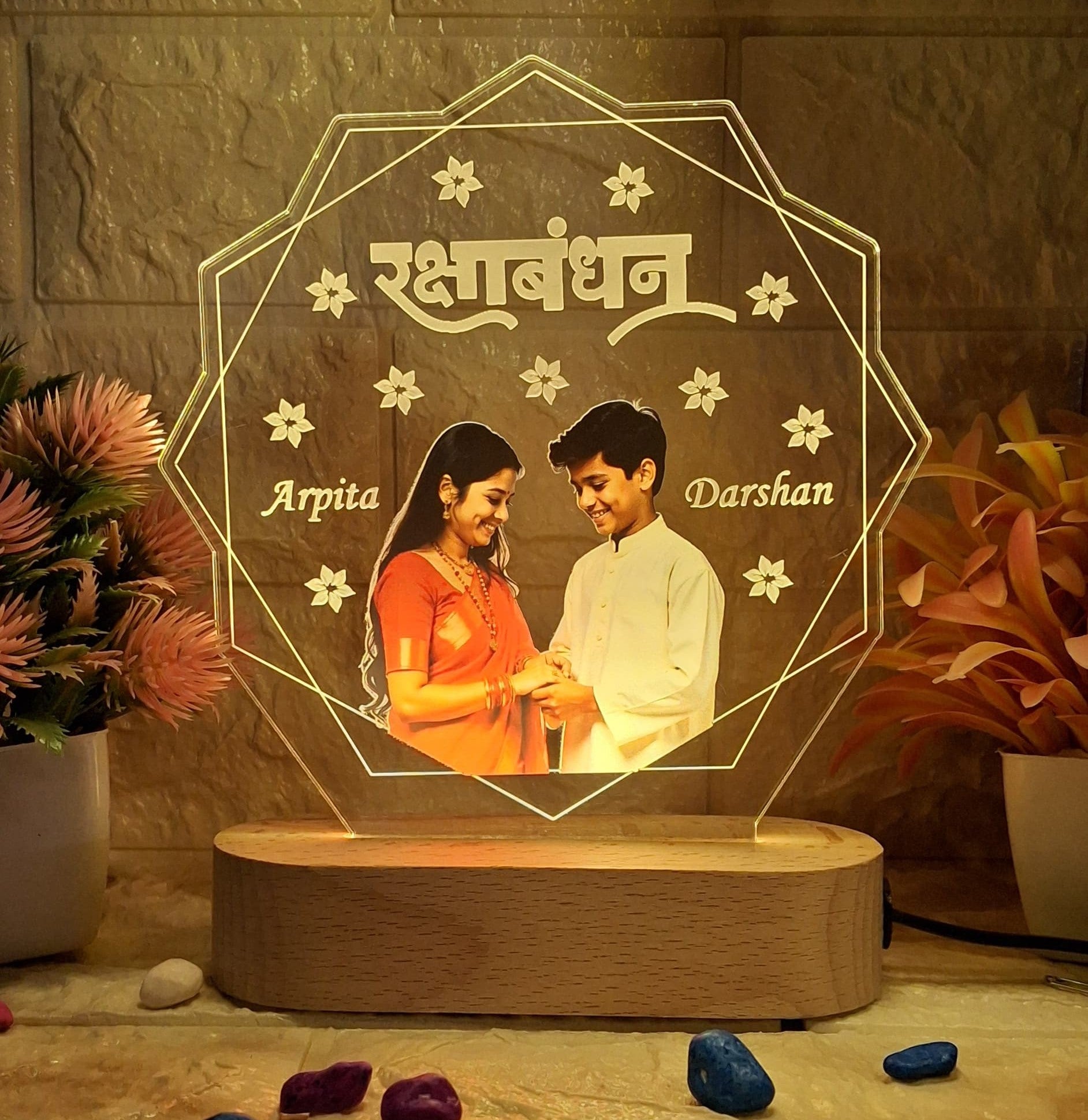 shayona Customized Rakshabandhan LED Lamp | Personalized Photo Frame Light with Names for Brother & Sister