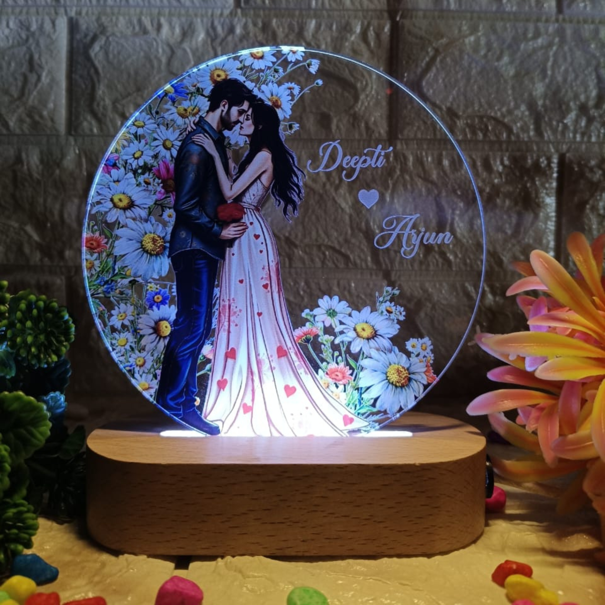 Shayona Personalized LED Lamp for Couples | Custom Name Romantic Night Light with Floral Design | Anniversary & Valentine Gift